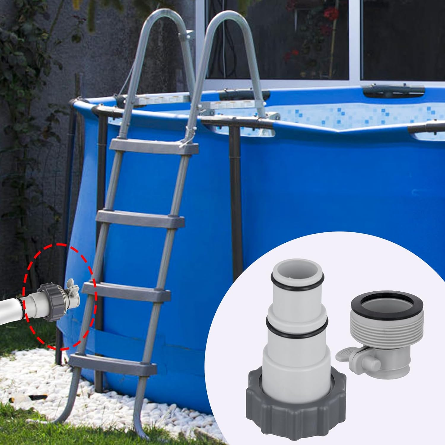 NQEUEPN 4Pcs Pool Hose Adapter Kit, Pool Swimming Pool Accessories for 2 3/8Inch External Thread 1 1/4 or 1 1/2 Inch Hose Stainless Steel Replacement Parts Fits for Intex Filter Pumps image number 3