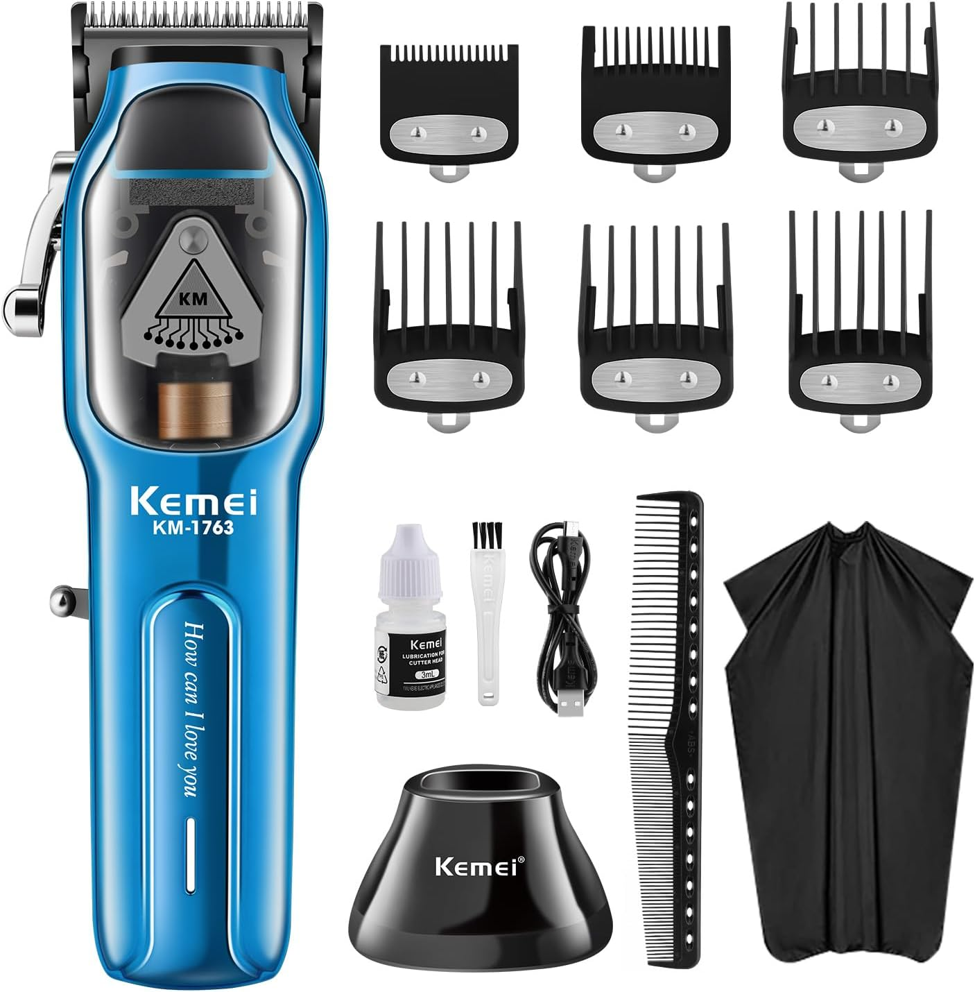 KEMEI Professional Hair Clippers for Men Cord/Cordless Hair Cutting Kits, Hair & Beard Trimmer, Adjustable Barber Clippers with USB Rechargeable, KM-1763