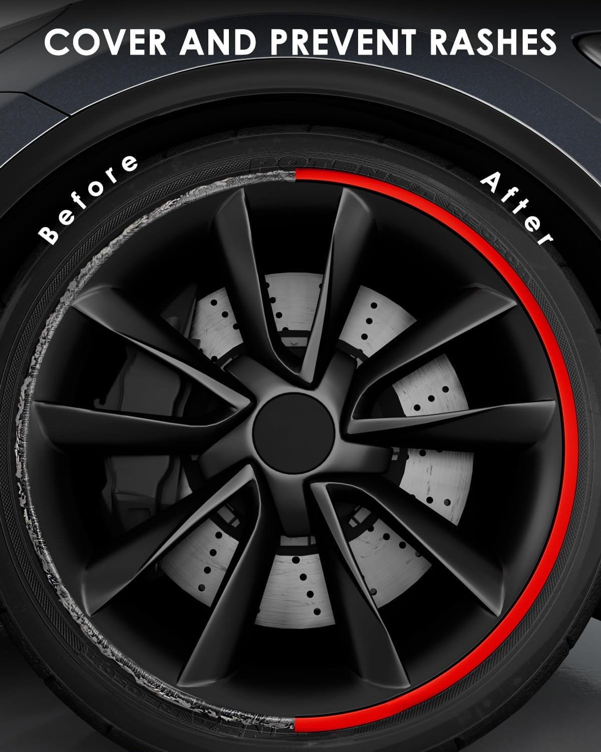 Automotive Alloy Wheel Rim Protector - Covering the Entire Rim of the Wheel Hub - Strips for Curb Rash Prevention - Set of 4 Rim Protector Easy to Install(20'',Bkack) image number 2