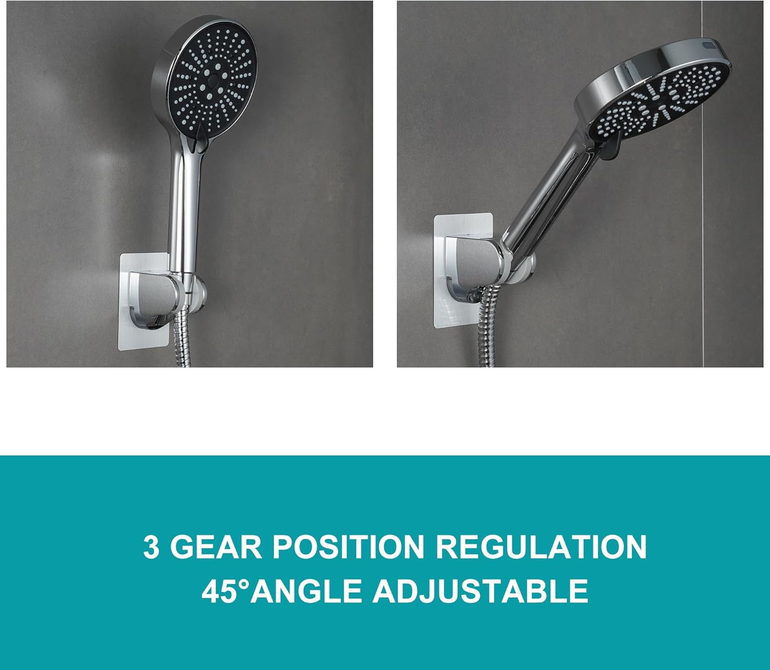 Gwernkb Shower Head Holder Strong Adhesive No Drilling Wall Mount Adjustable Handheld Showerhead Bracket for RV Kids Bathroom Shower,Fix Firmly and Use Conveniently (Silver, 1) image number 1