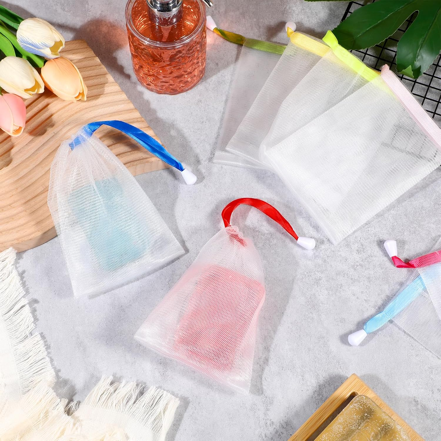 200 Pcs Soap Bag Handmade Bubble Mesh Bags Exfoliating Soap Pouch with Drawstring for Foaming and Drying Soft for Shower Body Facial Cleaning Tool Easy to Bubble and Store image number 2