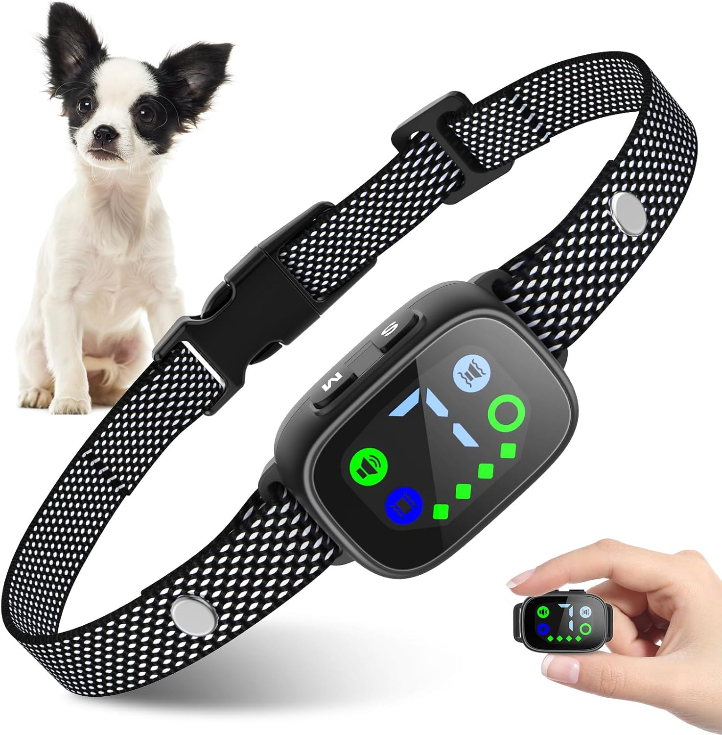 MASBRILL Small Dog Bark Collar, Smart anti Bark Collar for Small Dogs Bark No Shock & Rechargeable, Control Device with Adjustable Sensitivity and Intensity Beep Vibration Bark Collar (Black) image number 6