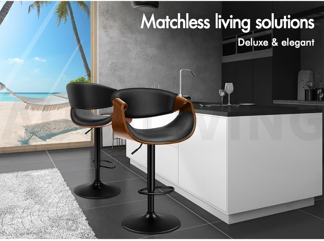 ALFORDSON 2X Bar Stools, Adjustable Kitchen Stool, Trice Swivel Counter Barstool in 61-82Cm Seat Height, Wooden Dining Chair with Anti-Slip Floor Protector for Home Bar Dining Room image number 4