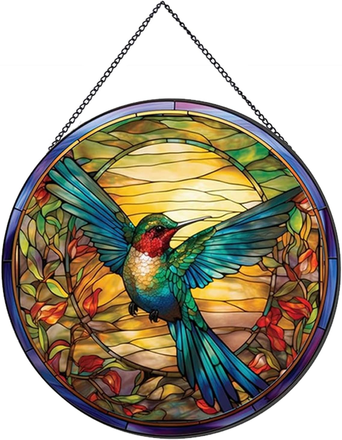 Hummingbirds Pattern Stained Glass Suncatchers for Windows,Hanging Stained Glass Suncatcher,20Cm/7.87Inch Hand-Painted Sun Catcher Garden Hangings Painted Glass Panel Decor Themed Gift image number 5