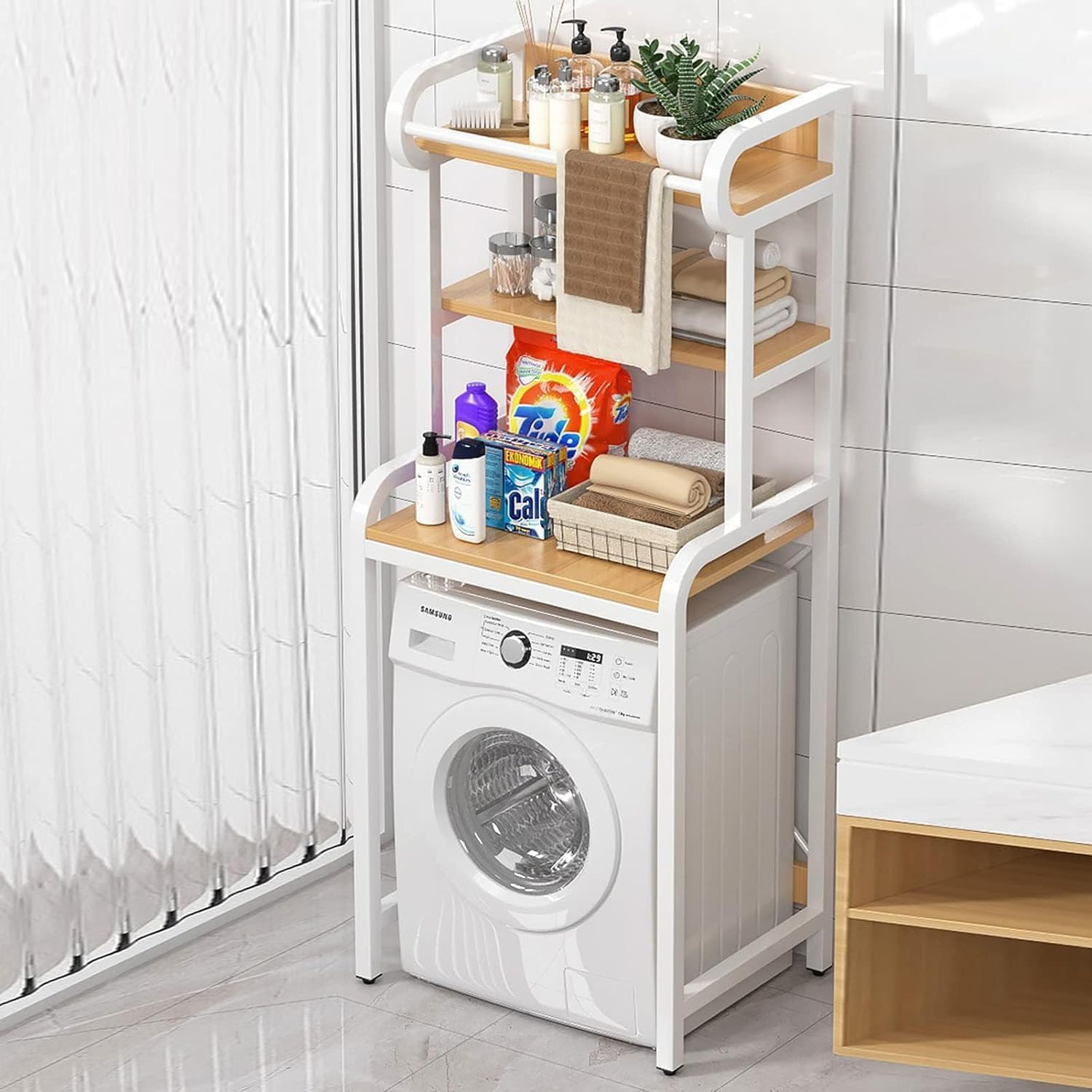 Fohouse 3-Tier over the Toilet Storage, above Washer Dryer Rack, Bathroom Balcony Organizer for Space Saving, Metal Laundry Shelf (White) image number 5