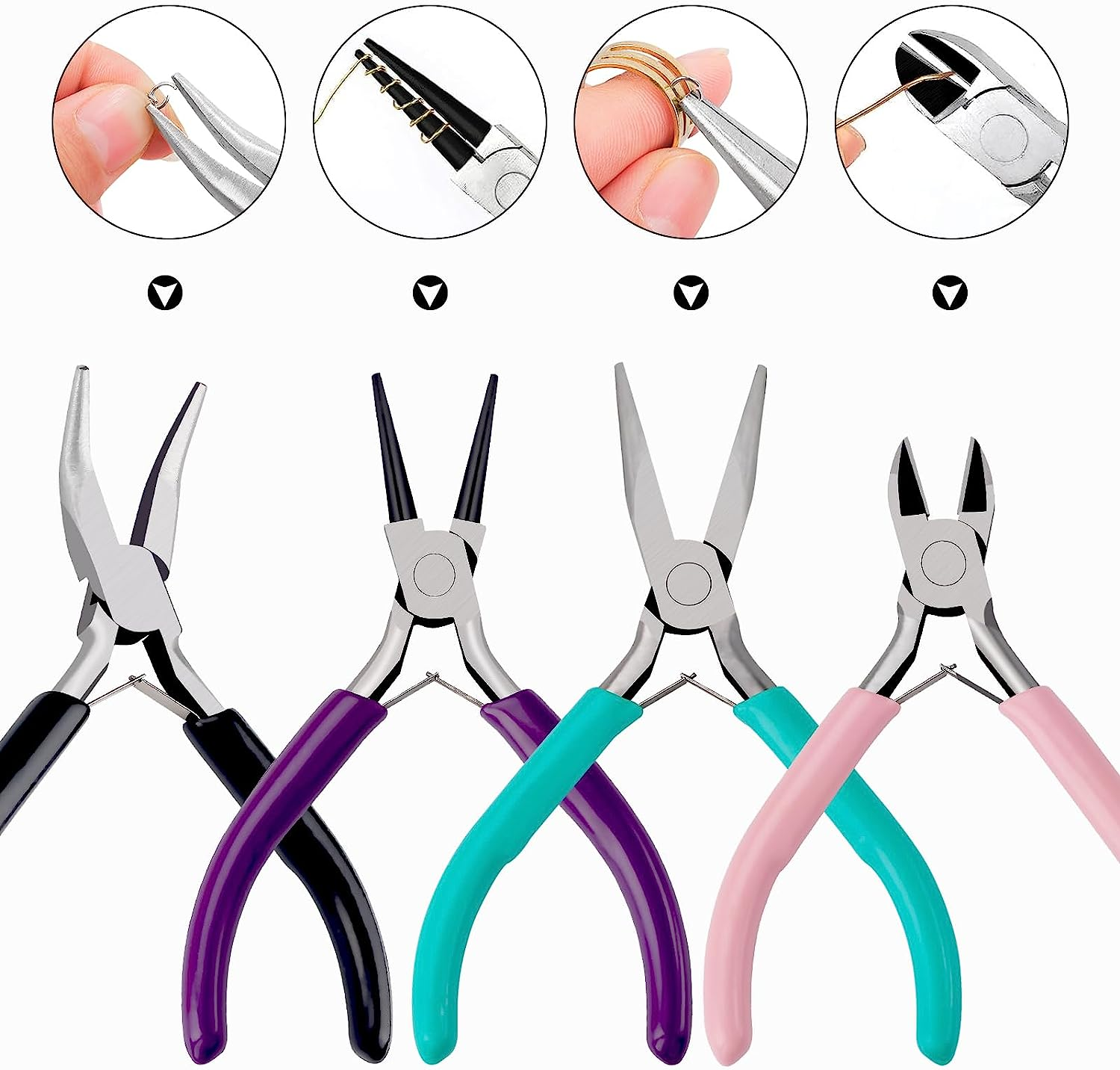 4Pcs Jewelry Pliers Set Jewelry Making Pliers Tools Kit Include Jewelry Making Needle Nose Chain Nose round Bent Pliers Wire Cutter for Bracelet Beading DIY Craft Jewelry Making Supplies image number 5