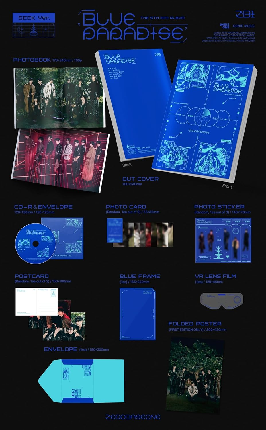 ZEROBASEONE BLUE PARADISE 5Th Mini Album with Tracking Sealed ZB1 (Standard Seek Version) image number 2