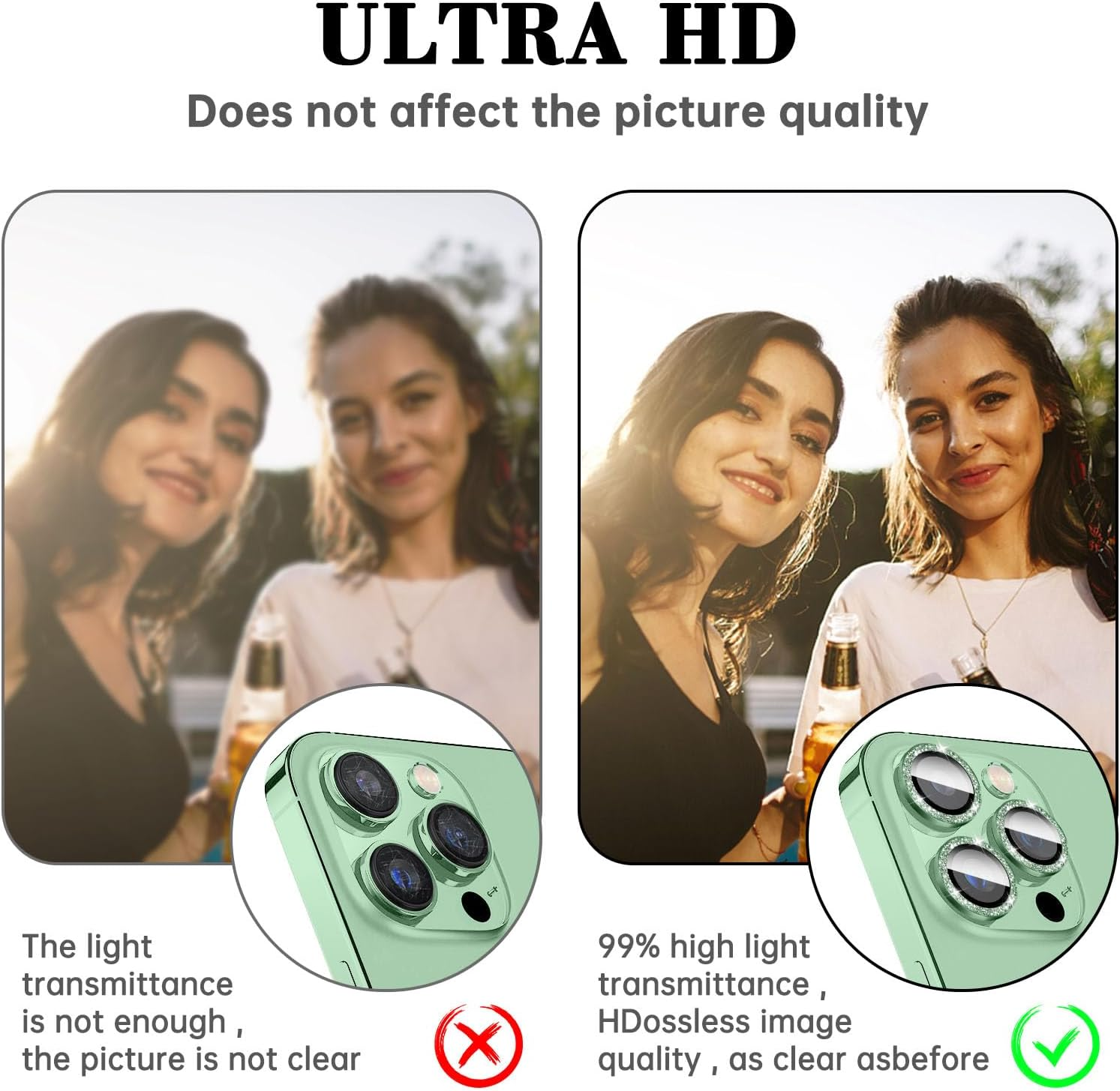 Kucheed Bling Camera Lens Protector for Iphone 14 Pro/Iphone 14 Pro Max, Glitter 9H Tempered Glass Camera Cover Film Stickers, Automatic Alignment Individual Metal Rings Phone Accessories image number 5