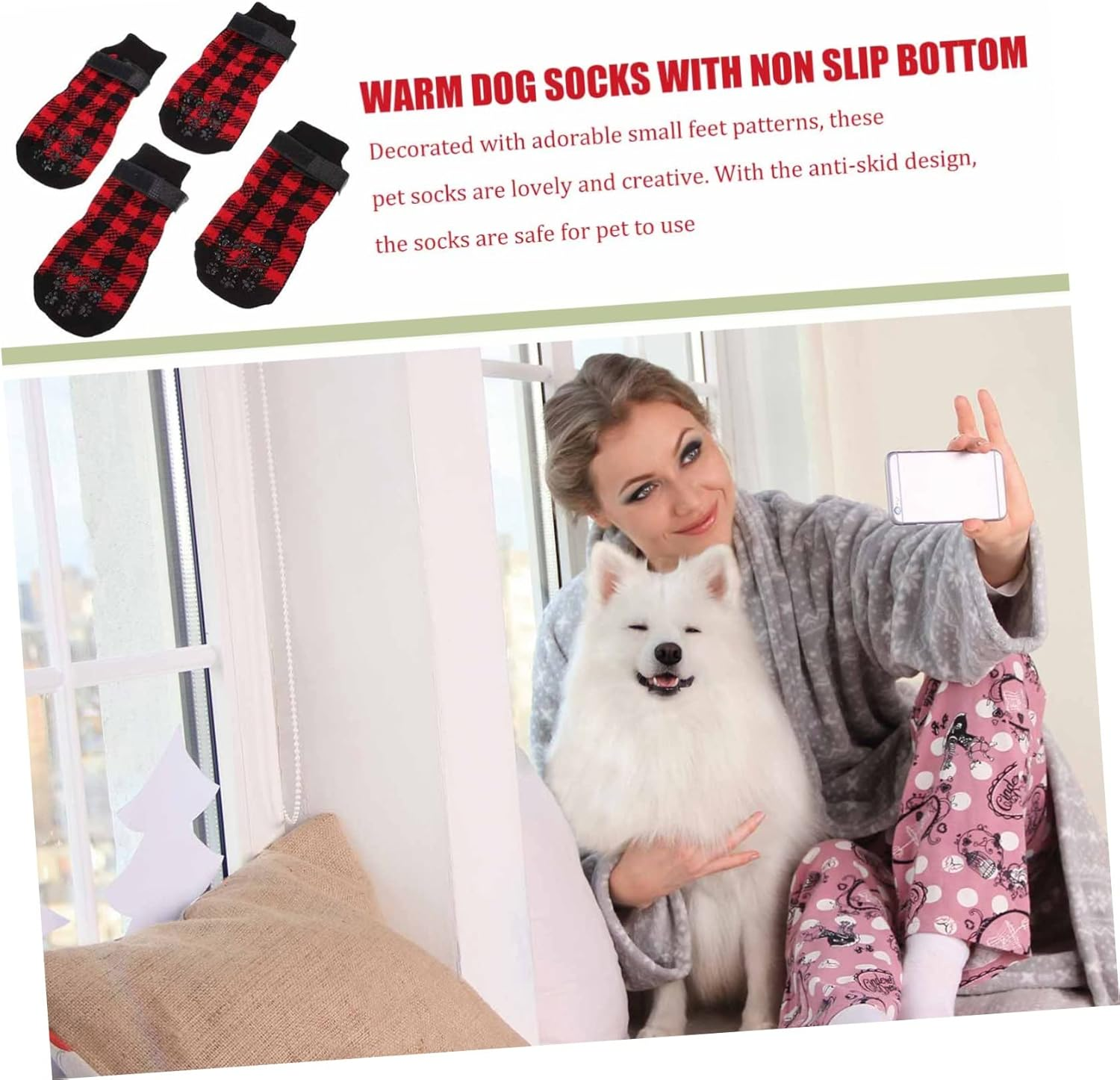 4Pcs Christmas Themed Warm Pet Socks for Dogs Non Slip Footwear for Indoor Use