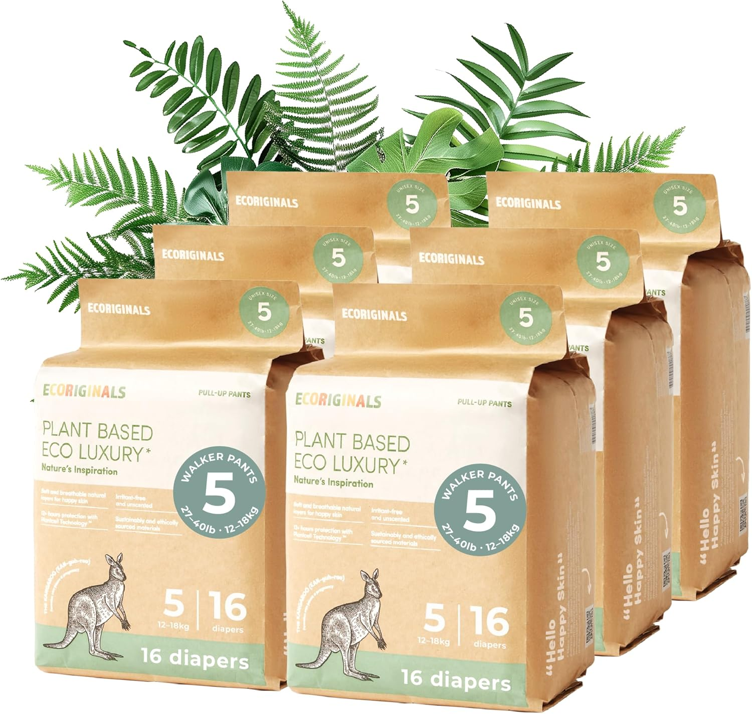 Ecoriginals - 96 Eco Walker Pull up - Nappy Pants Size 5 with 100% Plant-Based Layers, Disposable Pull Ups & Hypoallergenic Baby Essentials for Toddlers - Secure Fit Nappies (12-18Kg), 16X6 Packs image number 4