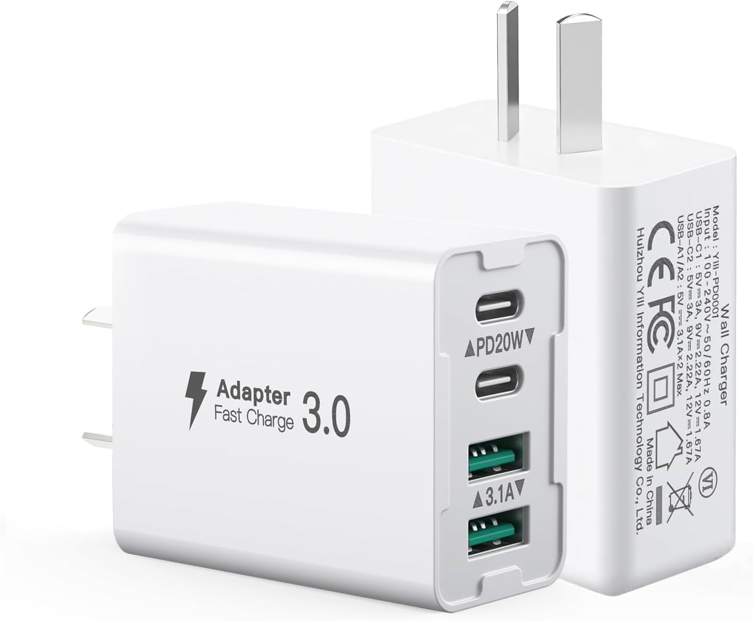 USB C Wall Charger, 40W 4-Port USB C Charger Block Fast Charging Block Dual Port PD+QC Wall Plug Multiport Type C Compatible with Iphone 12/13/14/15/16/Pro Max/Xs/Xr/Samsung Galaxy S24/S23/S22/Tablet