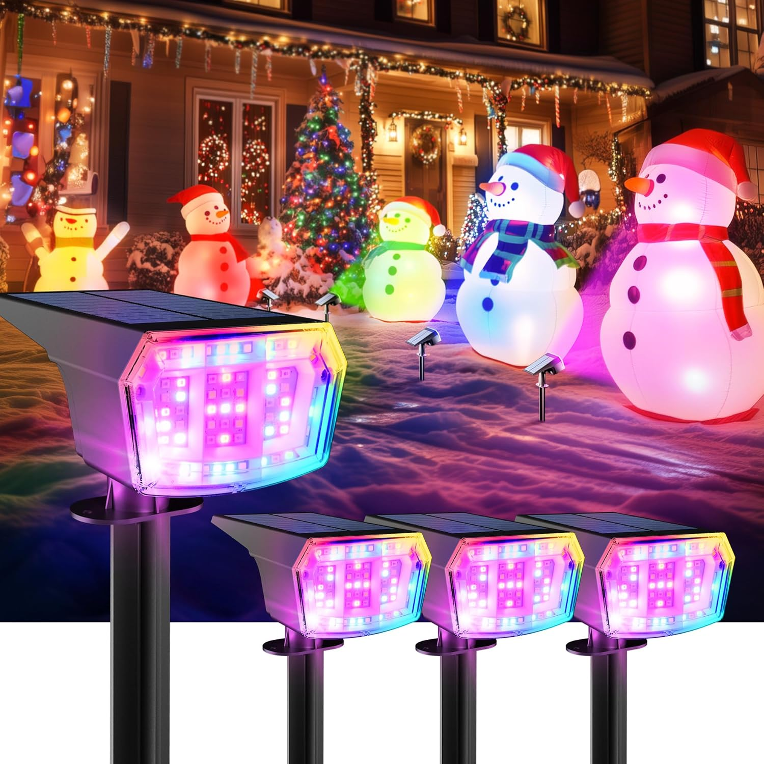 Solar Spot Lights Outdoor, 9 Lighting Modes RGB, Solar Lights Outdoor Waterproof IP65, 63 LED Landscape Spotlights for Holiday Decorations image number 5