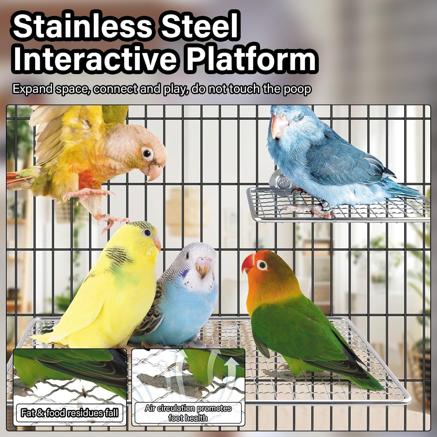 2 Pcs Stainless Steel Bird Perches Platform, Sturdy Stainless Steel Perch for Bird Cage - Multi-Functional Resting & Jumping Stand for Parrots, Conures, Cockatiels, Budgies - Easy to Clean and Install image number 2