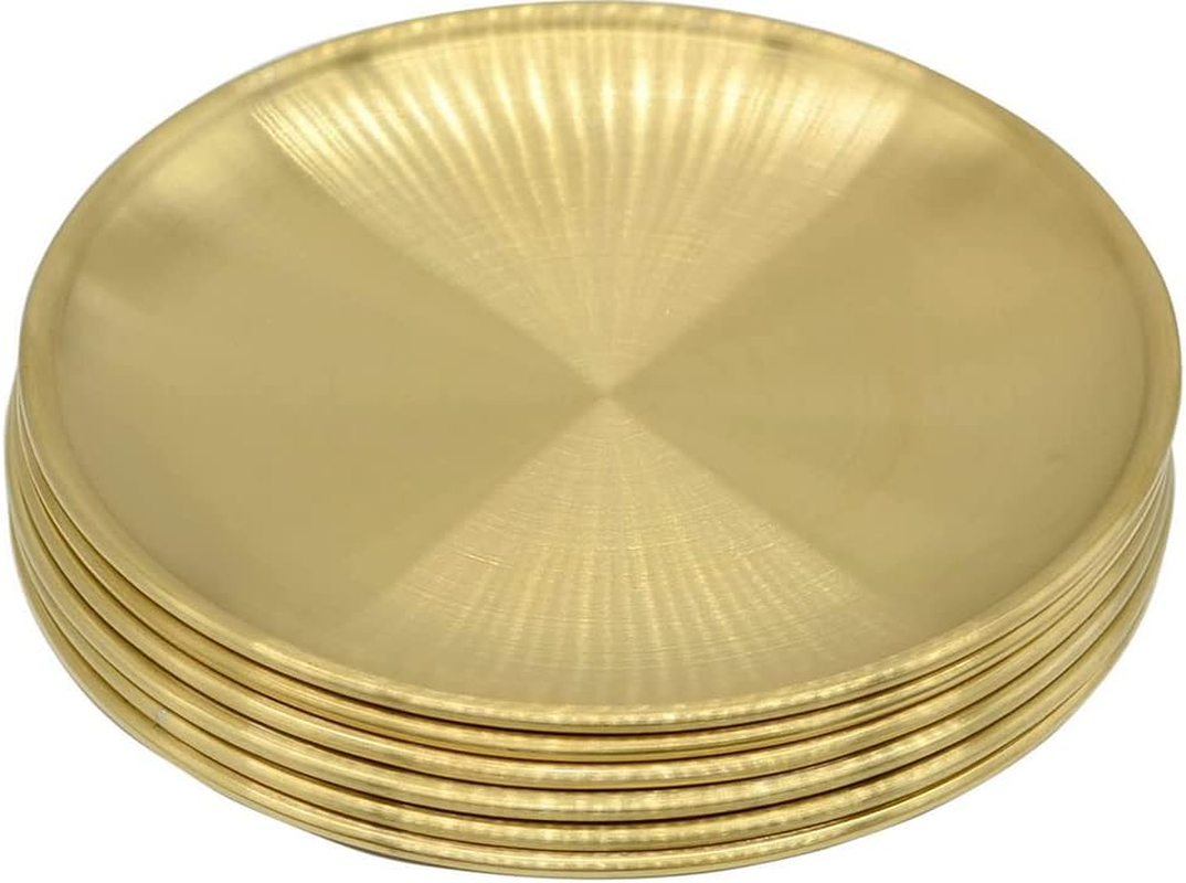 YIKANGHENG 6 Pcs 6.7 Inch Circular Trinket Tray, Gold Stainless Steel, for Serving Trays Towel Storage Dish Plate Tea Fruit Cosmetics Jewelry Decorative Tray (6.7 Inch, Gold) (Small) - Silver image number 4