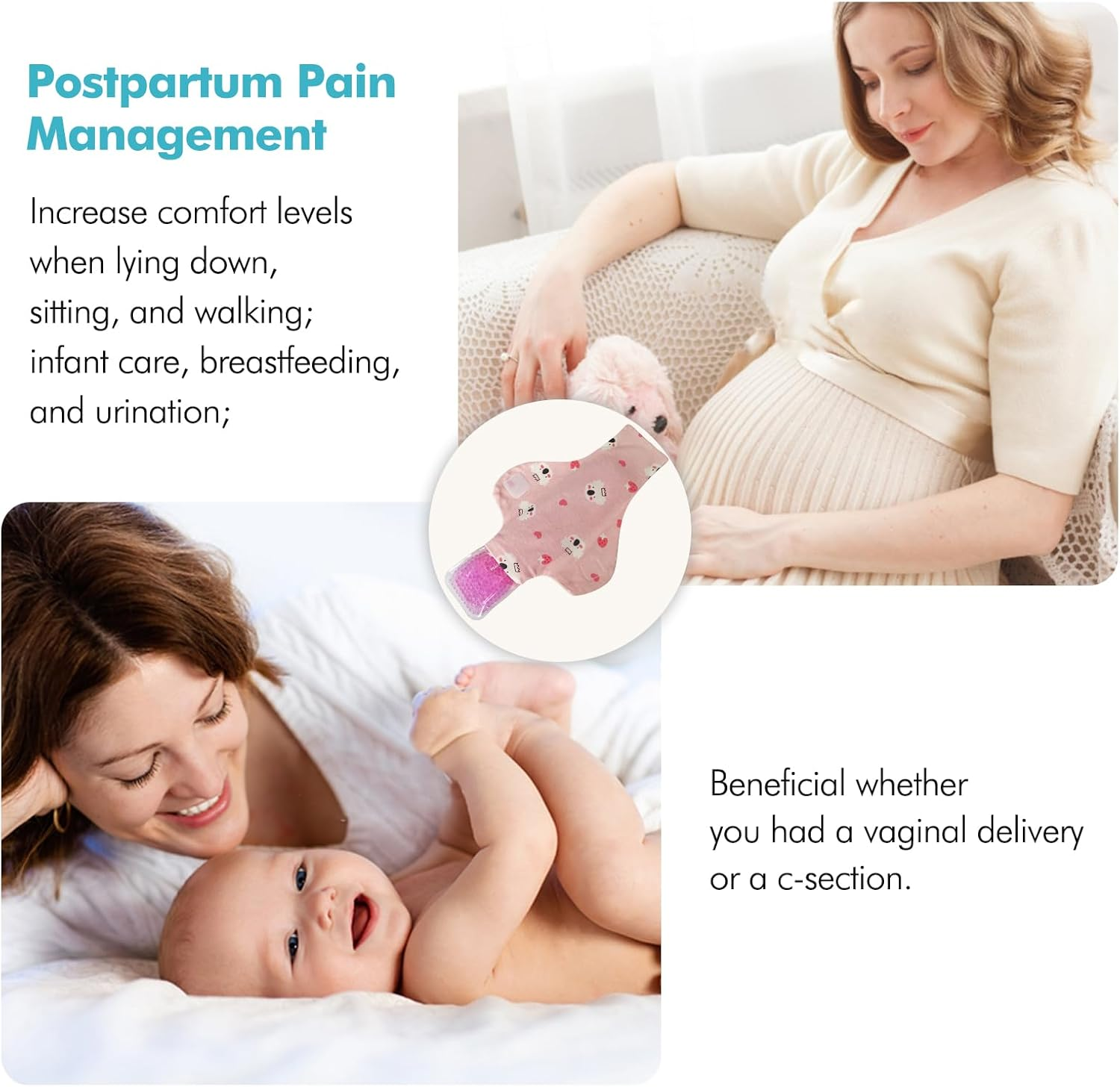 Vecozey 3 Perineal Ice Packs for Postpartum & Hemorrhoid Pain Relief, Reusable Hot & Cold Wraps for Women after Pregnancy and Delivery, Post Partum Essentials Cooling Pads & Washable Cotton Sleeves image number 5