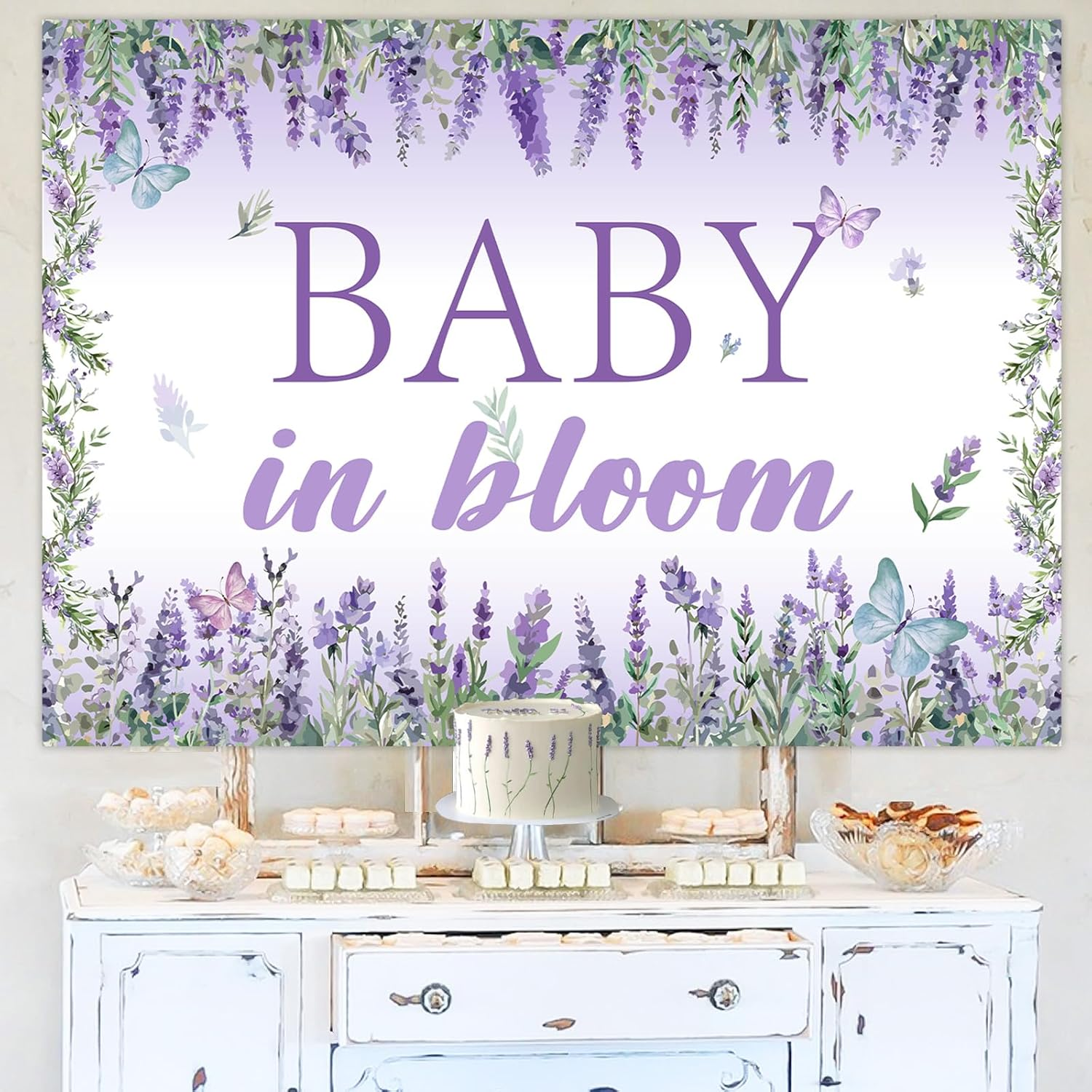 Wonmelody Baby in Bloom Baby Shower Decorations Lavender Baby Shower Backdrop 7 * 5Ft Lavender Baby Shower Decorations for Girl Purple Photo Backdrop for Violet Floral Baby Shower Party image number 3