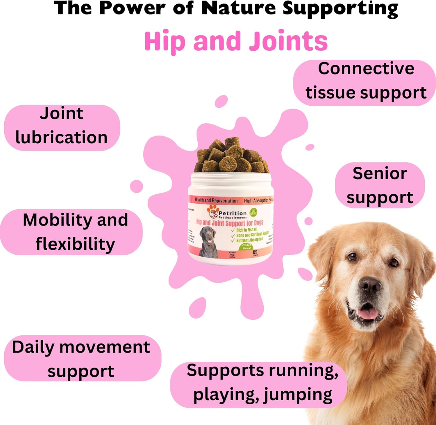 Hip & Joint Support - Glucosamine for Dogs Soft Chews, Joint Supplement with Glucosamine, Omega 3 & 6, MSM, Turmeric, anti Inflammatory, Support + Mobility 120 Soft Chews image number 1