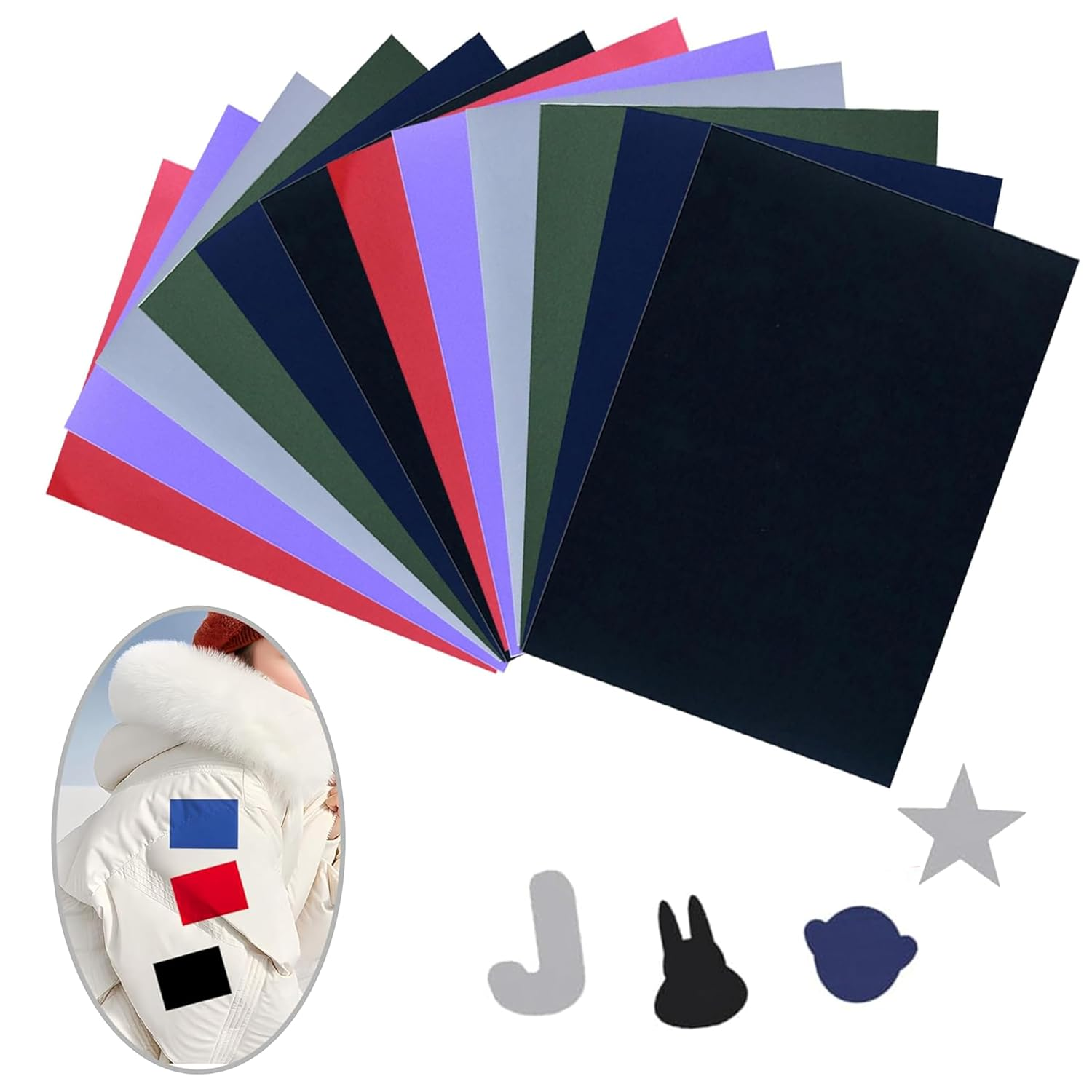 12 Sheets Repair Patches for down Jackets,Nylon Repair Patch,Self Adhesive Patch Waterproof Repair Patches,Large Area No-Sew Iron on Fabric Stickers,Punching Jacket Repair Self Adhesive Stickers