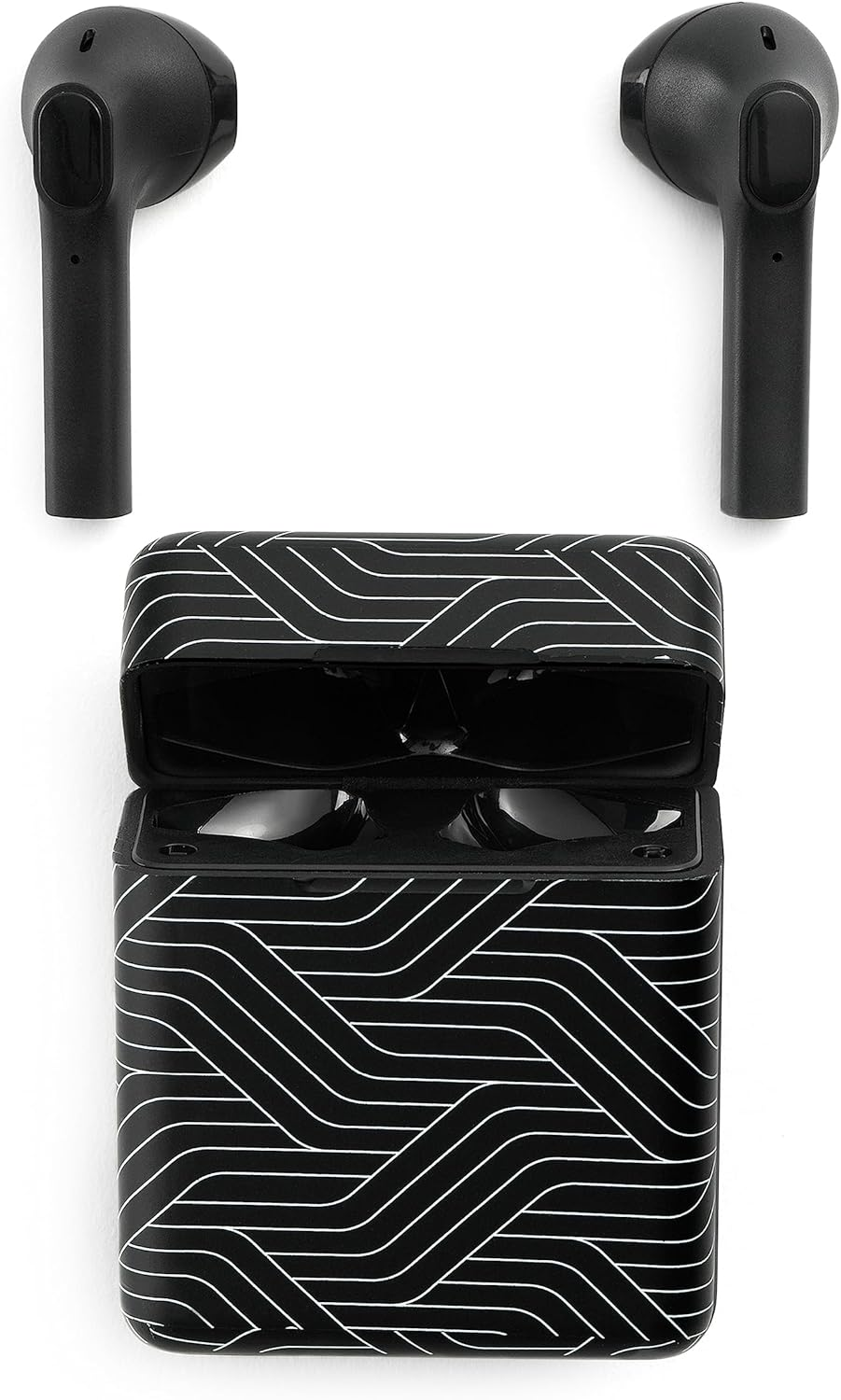 Music Sound Bluetooth Headphones Wireless Capsule in Ear | Wireless Bluetooth Headphones for Smartphones with 5X Charging Box - 3 Hours Autonomy - Built-In Microphone - Pattern Black Lines - Arazzo image number 4