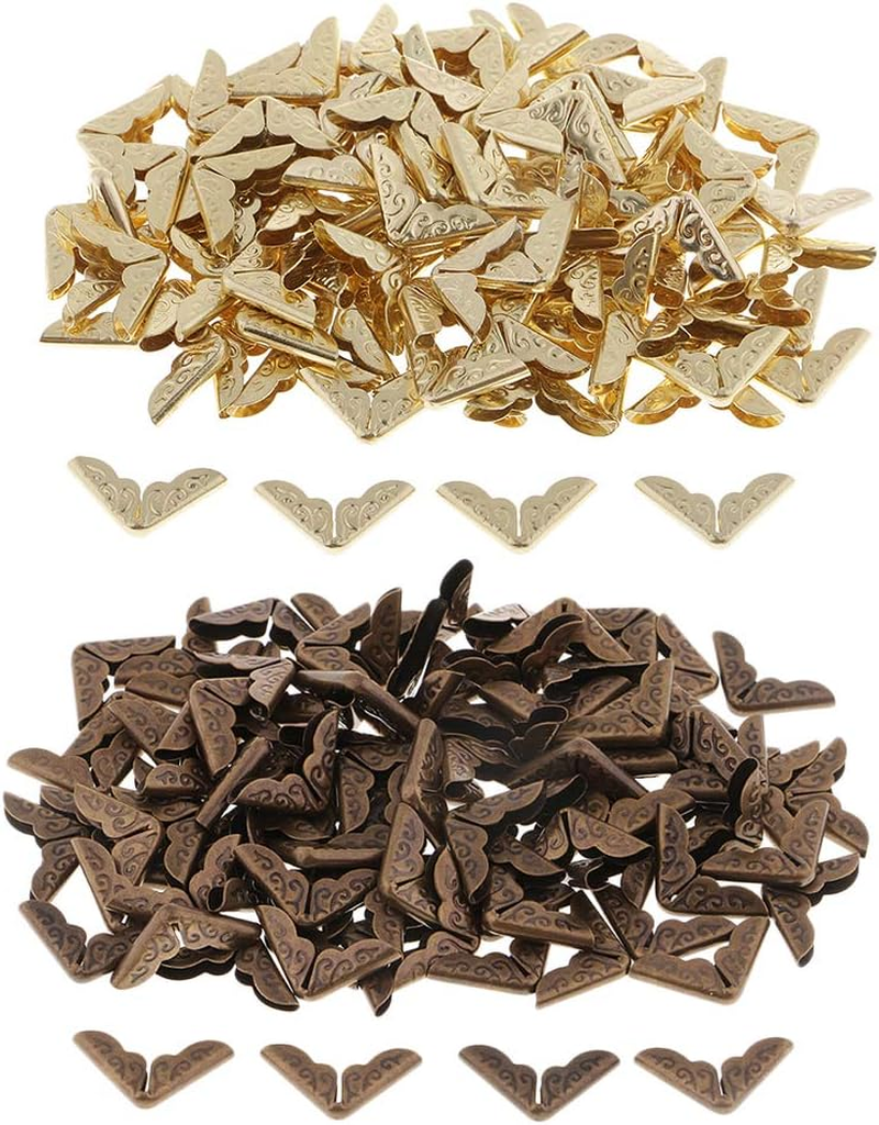 P Prettyia 100 Pieces Retro Book Scrapbooking Albums S Folders Corner Protectors Card File Metal Corners Book Protectors - 14X14Mm, Bronze, as Described image number 1