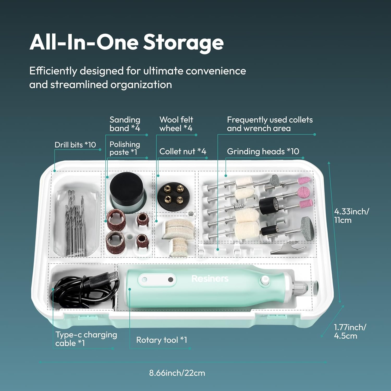 Resiners Cordless Rotary Tool Kit, Electric Resin Drill & Polishing Kit, 5-Speed Adjustable, 54Pcs Jewelry Making Kit, Professional Machine for Resin Molding, Manicure, Wooden DIY Crafts image number 6