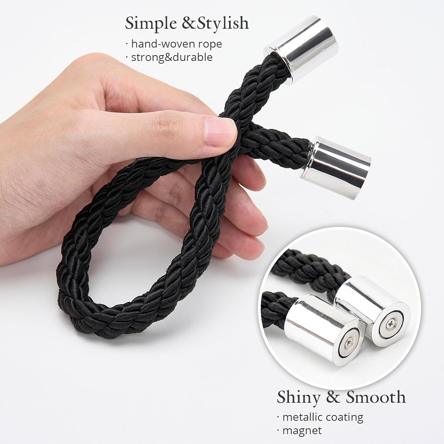 Pretty Jolly 2 Pack Mini Magnetic Curtain Tiebacks Modern Simple Style Drape Tie Backs Elegant Decorative Weave Rope Curtain Holdbacks for Home & Office Thin Window Draperies (Black) image number 1