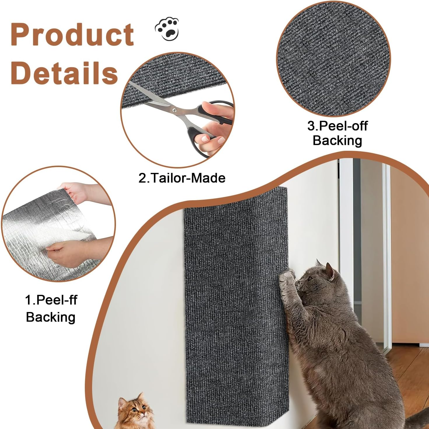 Self-Adhesive Cat Scratching Mat, 200 Cm X 60 Cm, Cut to Size, Cat Scratch Protection, for Sofa Furniture Doors, to Prevent Cat Scratches and Protect Carpets and Walls (Light Grey) image number 4