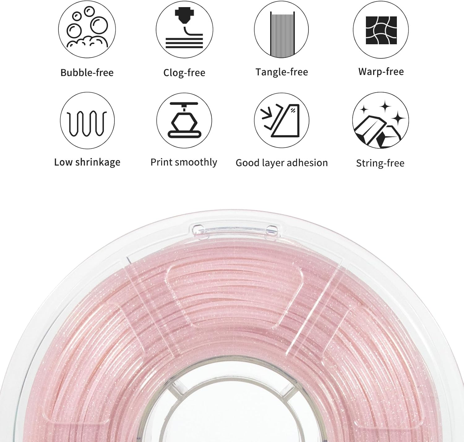 IEMAI Clear PLA Filament 1.75Mm 1Kg, Glitter Transparent PLA Cherry Blossom Pink 3D Printer Filament, Dimensional Accuracy +/- 0.02 Mm image number 2