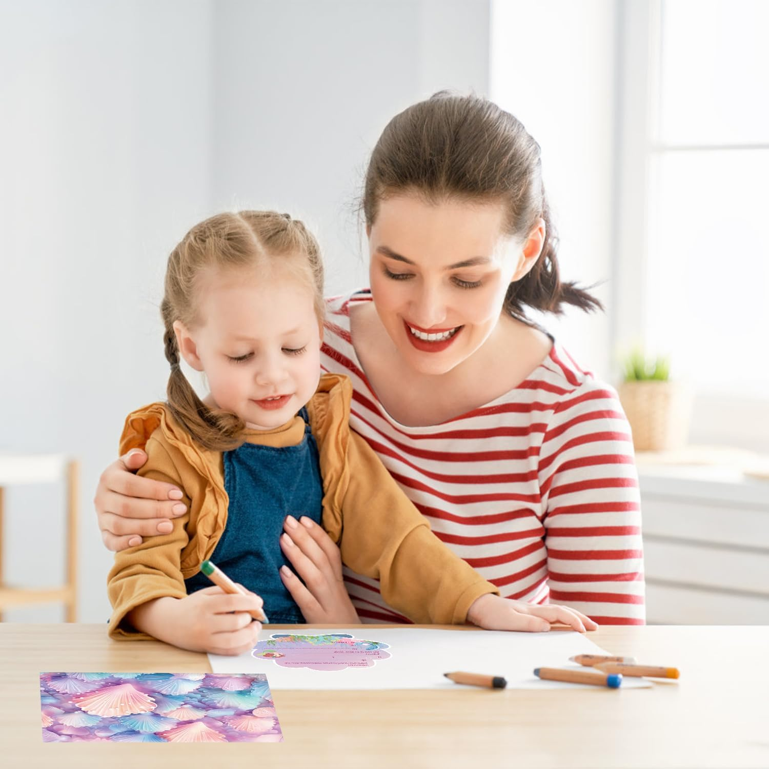 12 Sets Birthday Invitations Girl with Envelopes, Funcyboo Mermaid Party Invitations with Stickers Shell Mermaid Invitation Kit for Girls Party Supplies Kids Birthday Baby Shower Party image number 4