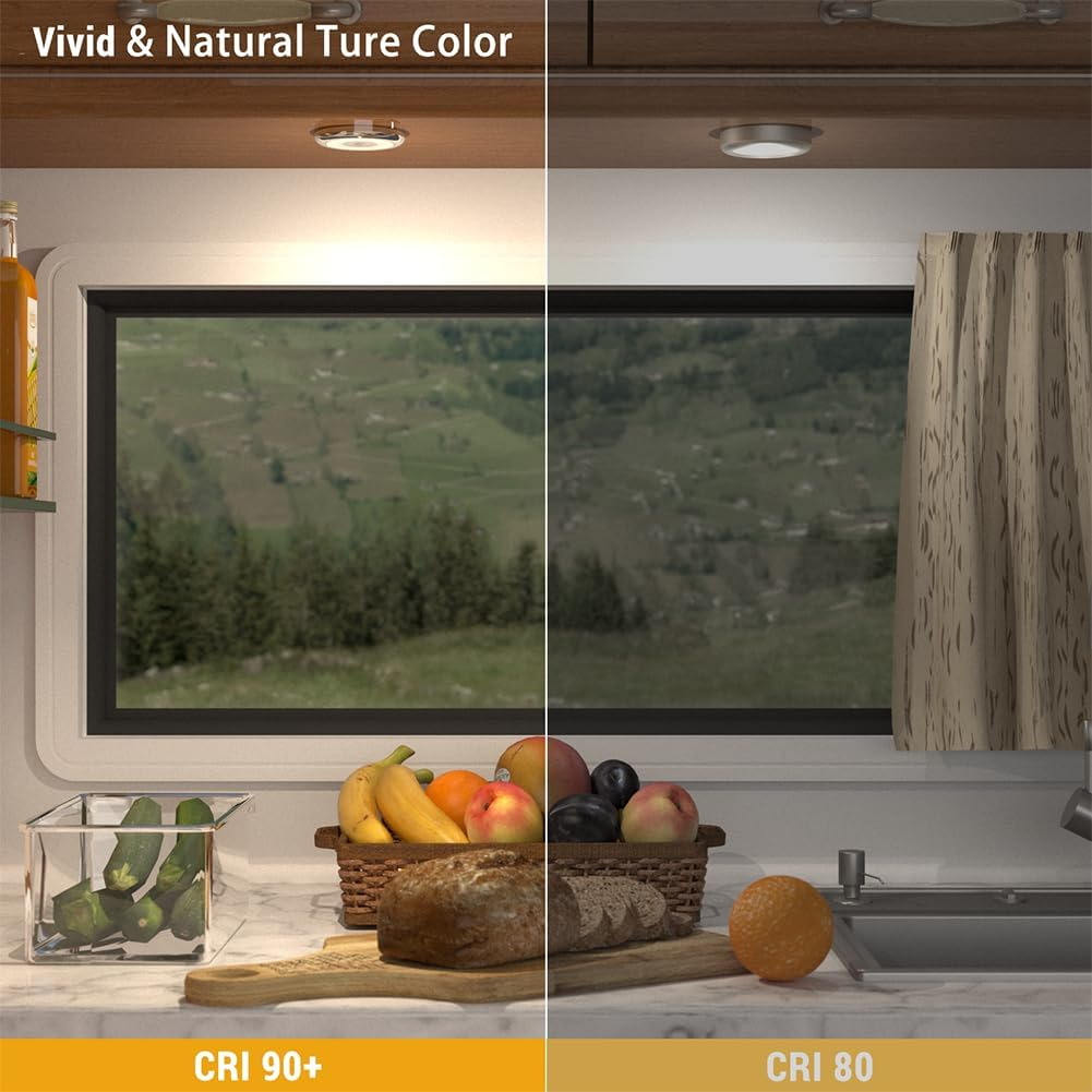 Acegoo RV LED Puck Light Camper Van 3&rdquo; Overhead Ceiling Light, 12V down Light for Motorhome Boat Truck Trailer Cars, Inbuilt Dimmer Switch & Blue Nightlight, CRI90+ (Chrome 5000K) image number 6