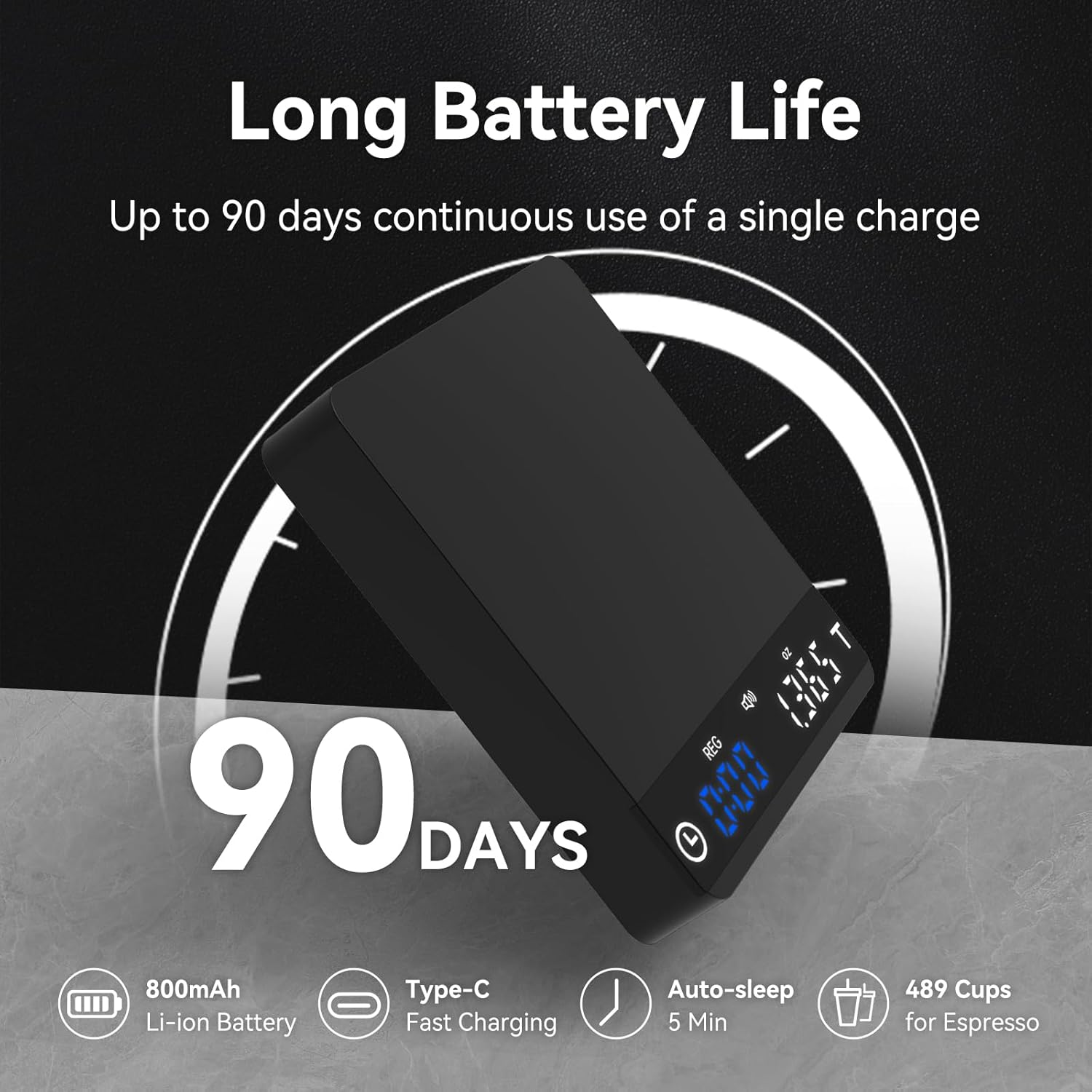 Mini Coffee Scale with Timer, Espresso Scale with Auto Timing, 3 Mode for Espresso Machine and Pour Over, 2Kg/0.1G High Precision Scale, Anodized Aluminum Body with LED Display, Rechargeable image number 2