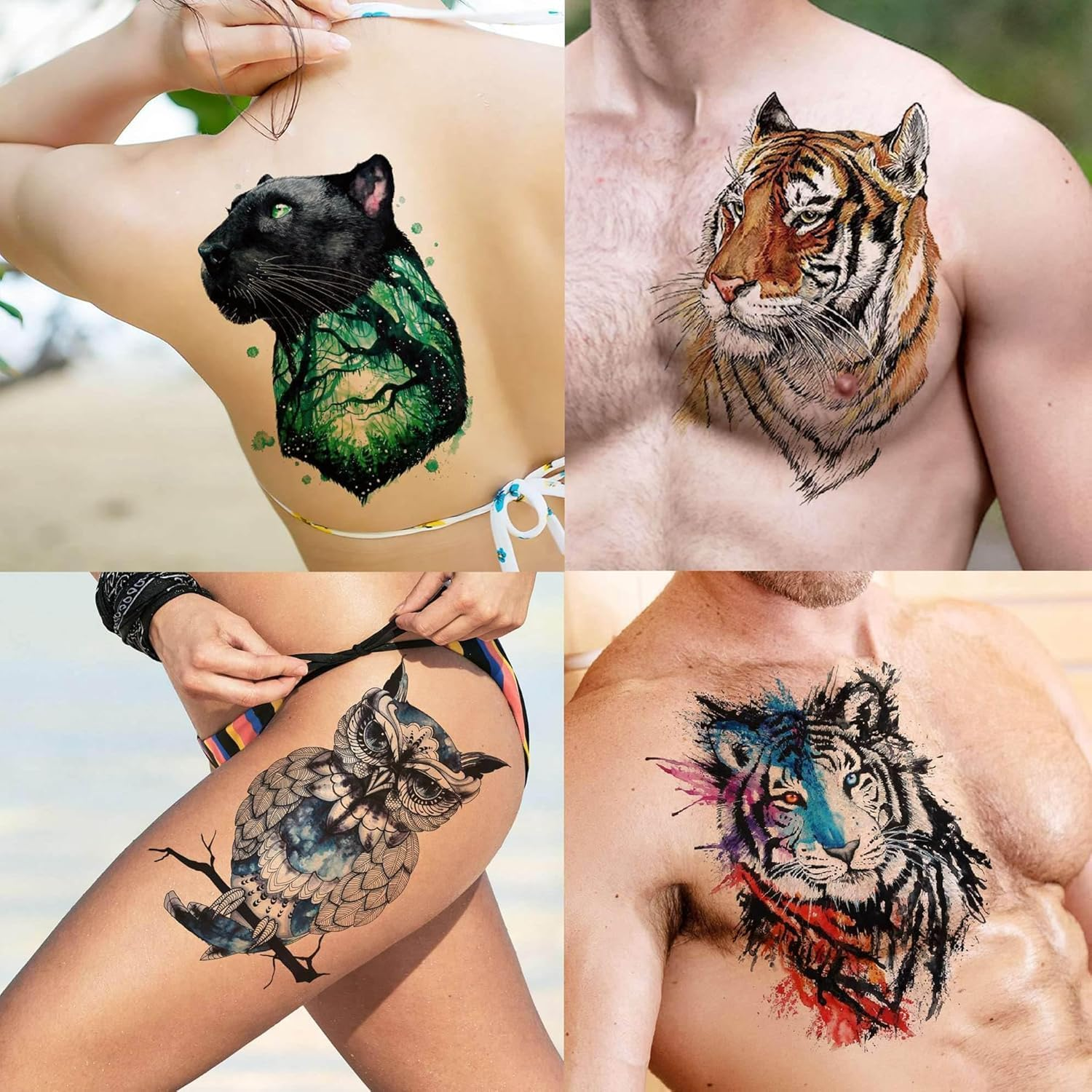 BUYUP Temporary Tattoos Adult,56 Sheets Watercolor Owl Tiger Lion Temporary Tattoos for Women Men Body Art Arm Thigh, 3D Long Lasting Realistic Fake Tattoo Sleeve Stickers, Temp Tatoos Kids image number 6