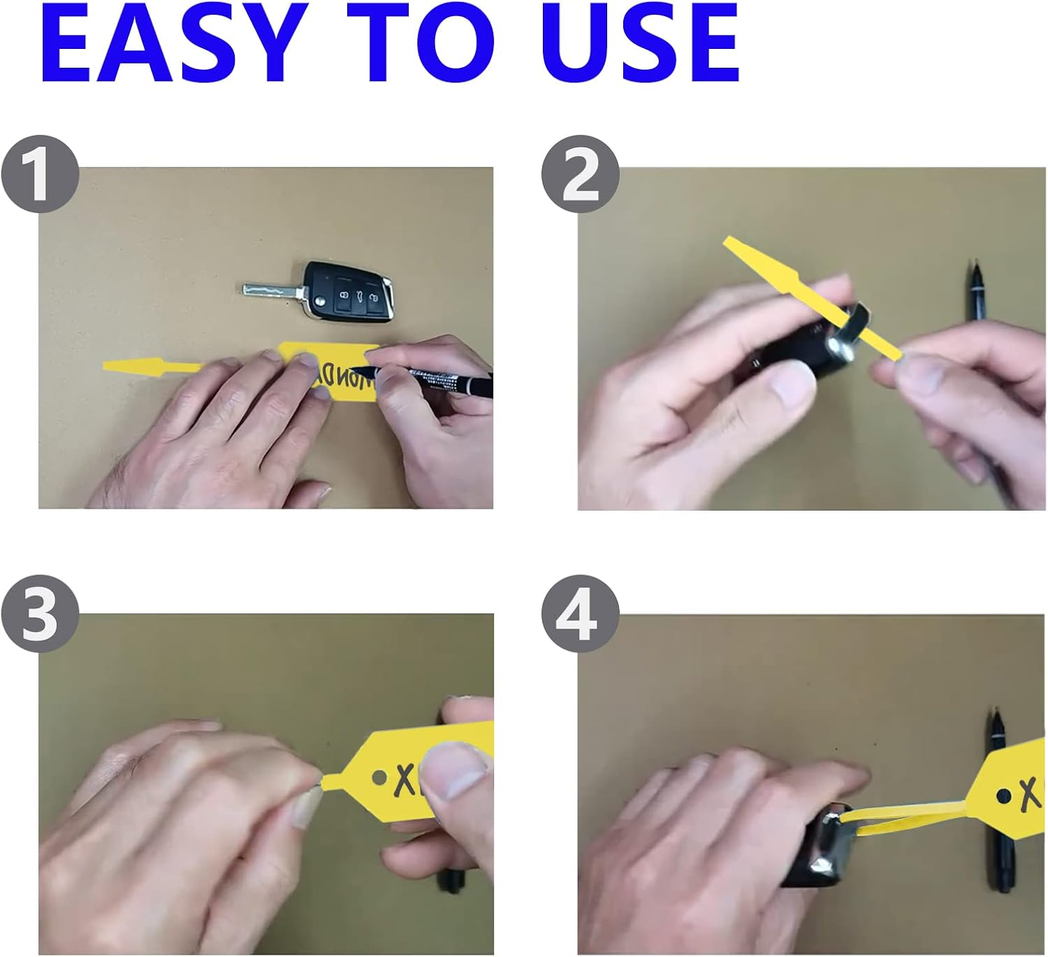 Mondax 2000 Piece Yellow Key Tag Self-Locking Arrow Key Tag Self-Locking ID Key Tag with 5 Black Pens for Key Ring Tag for Office Auto Shop Supplies, 4 1/2" X 3/4" image number 5