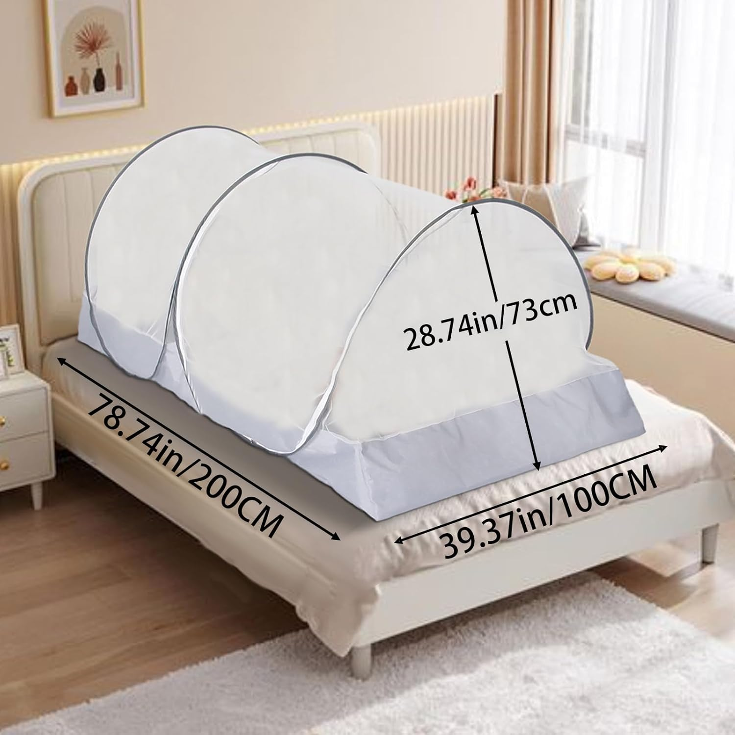 CMINGJ Portable Mosquito Net Foldable Pop-Up Travel Mosquito Net for Bed Free Installation-Suitable for Baby Adults Bedroom, Camping, Nap, Patio (Large-Side Zipper(White Net)) image number 5
