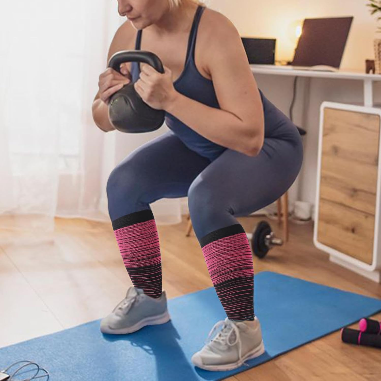 Plus Size Compression Socks,Running Stockings | plus Size Compression Socks Wide Calf Knee High Socks for Support image number 7