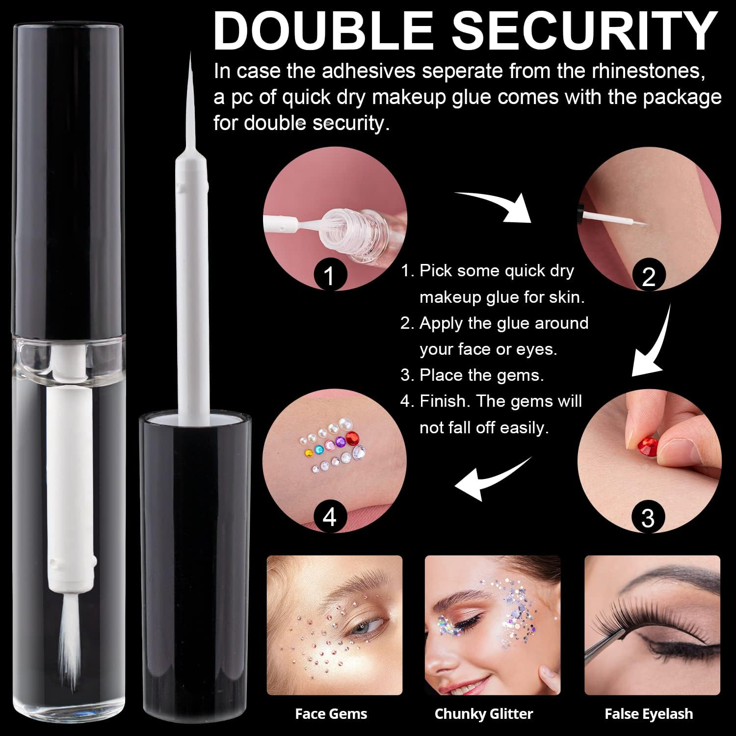 2758 Pcs of Rhinestone Stickers 3/4/5/6/8Mm Clear+Laser Self Adhesive Face Gems, Stick on Body Crystal Jewels with Quick Dry Makeup Glue for Face Eye Hair Nails Make up and Craft DIY Decorations