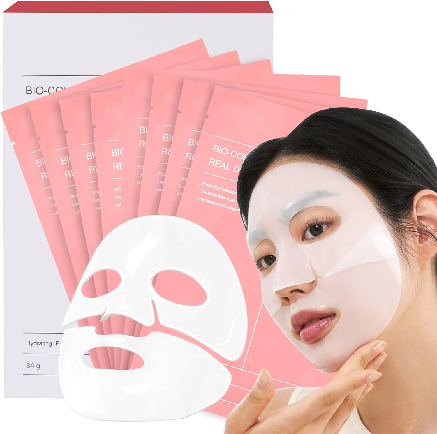 Bio Collagen Face Mask (8 Pack), Overnight Deep Hydrating Collagen Mask for All Skin Types, Anti-Aging Sheet Mask, Helps to Minimize Wrinkles, Restores Skin Elasticity & Plumpness (2 Boxes) image number 2