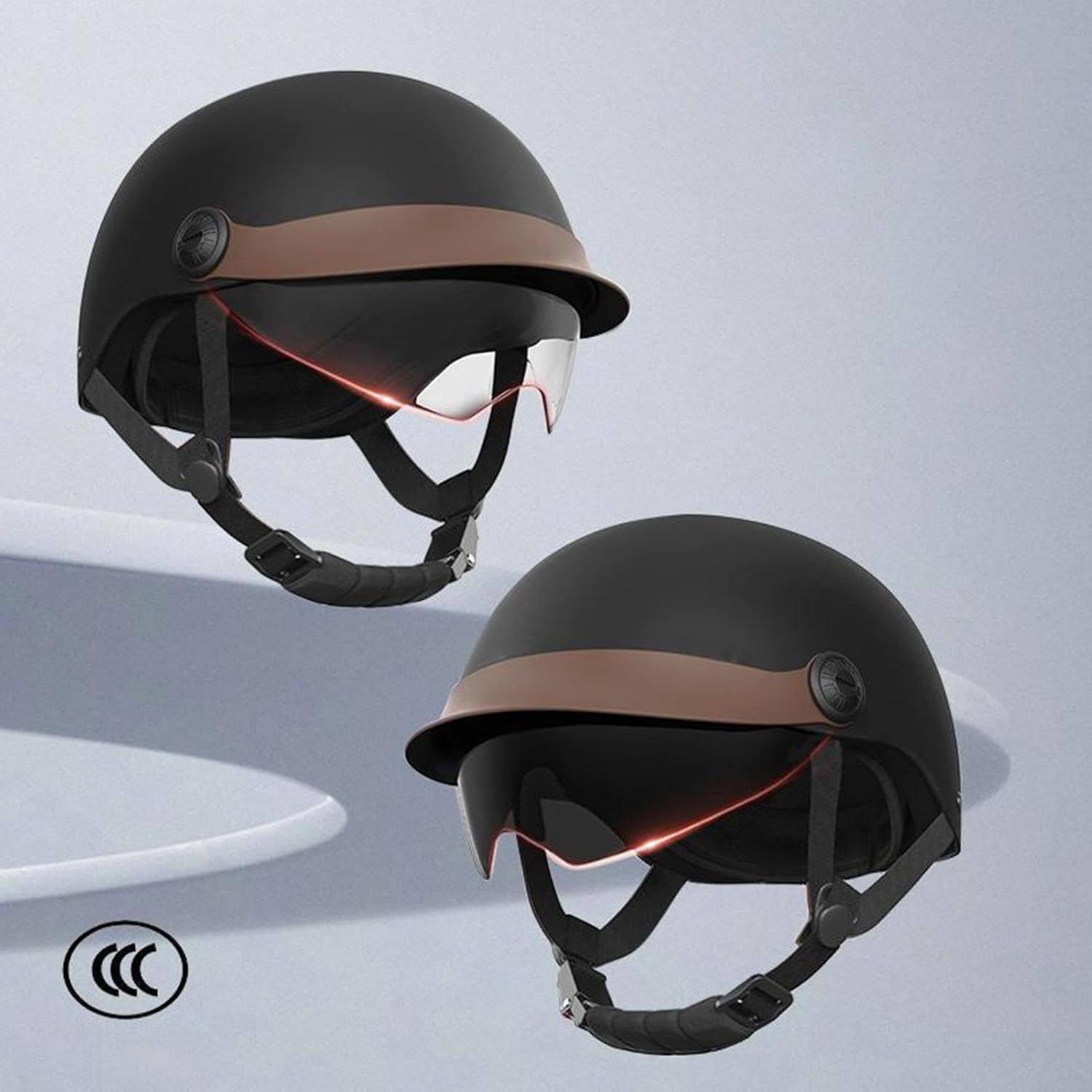 Adult Motorcycle Helmet, Open Face Helmet, Cruiser Scooter Hat, Sun Shield Helmet Hard Cap Motorcycle Safety Half Helmet Motorbike Sun Shield Cruiser Helmet Men Scooter Helmet Women - Apricot image number 3