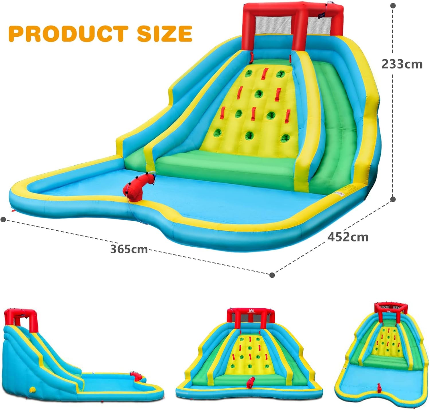 HONEY JOY Inflatable Water Slide, 452 X 365 X 233CM Giant Water Park for Kids W/Double Long Slides, Climbing Wall, Splash Pool, Water Cannon, Blow up Inflatable Bouncer for Outdoor(With 680W Blower) image number 6