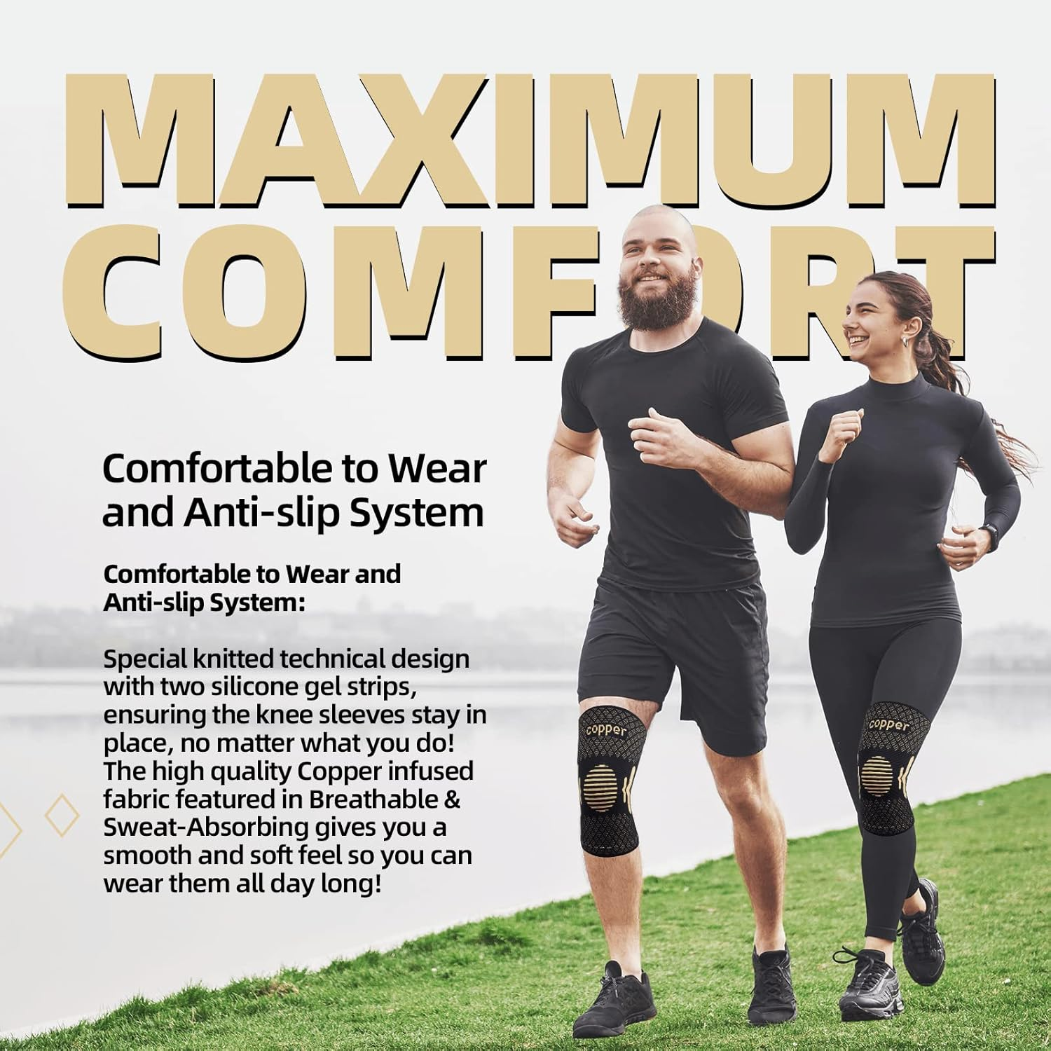 Copper Knee Braces for Knee Pain Women & Men - 2 Pack Knee Brace Compression Sleeve, Best Knee Support for Arthritis Pain,Meniscus Tear, Running,Working Out,Acl,Mcl,Pain Relief image number 1