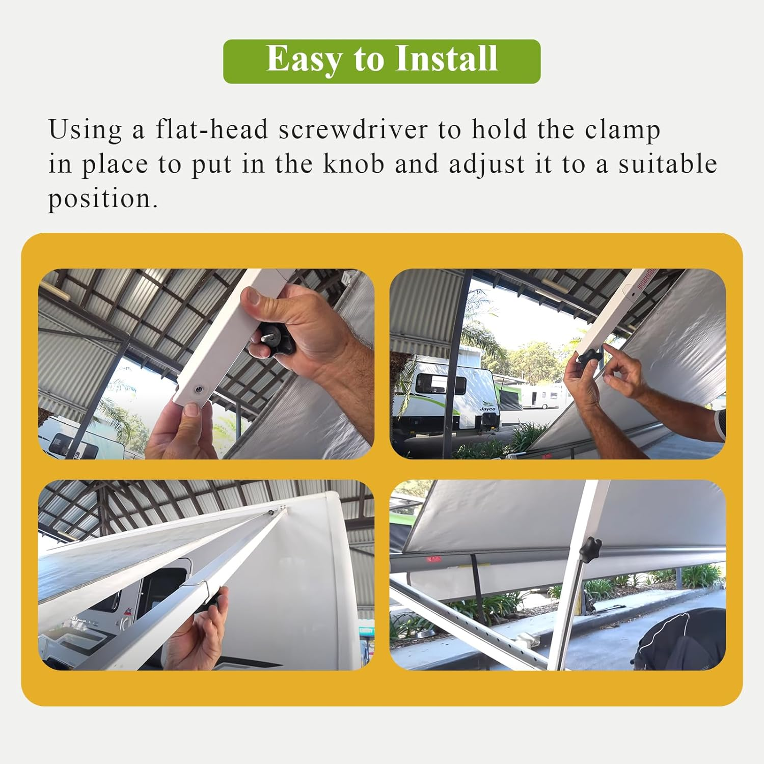 4 Pack 3311578001 Camper RV Awning Brace Knob, Awning Rafter Locking Knobs Replacement Parts with Clamp & Nut Kit, Fit for Carefree/Dometic A&E Camper/Rv/Motorhome Awning Brace Parts image number 4