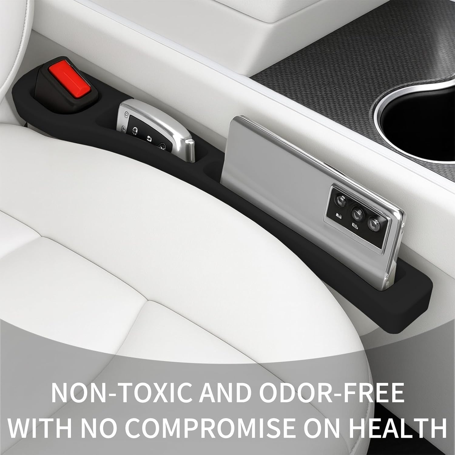 2PCS Car Seat Gap Filler and Organiser &ndash; Interior Car Accessories with Storage Box, Anti-Drop Crevice Filler for Phones, Keys, Wallets &ndash; Universal Fit for Cars, Suvs, Trucks (Black) image number 1