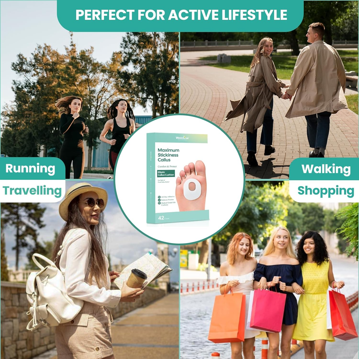 Welnove 42Pcs Callus Pad, Adhesive Corn Protectors,Relief Pain from Calluses, Corns, Blisters, Heel Frictions, Self Stick Cushions - White image number 5