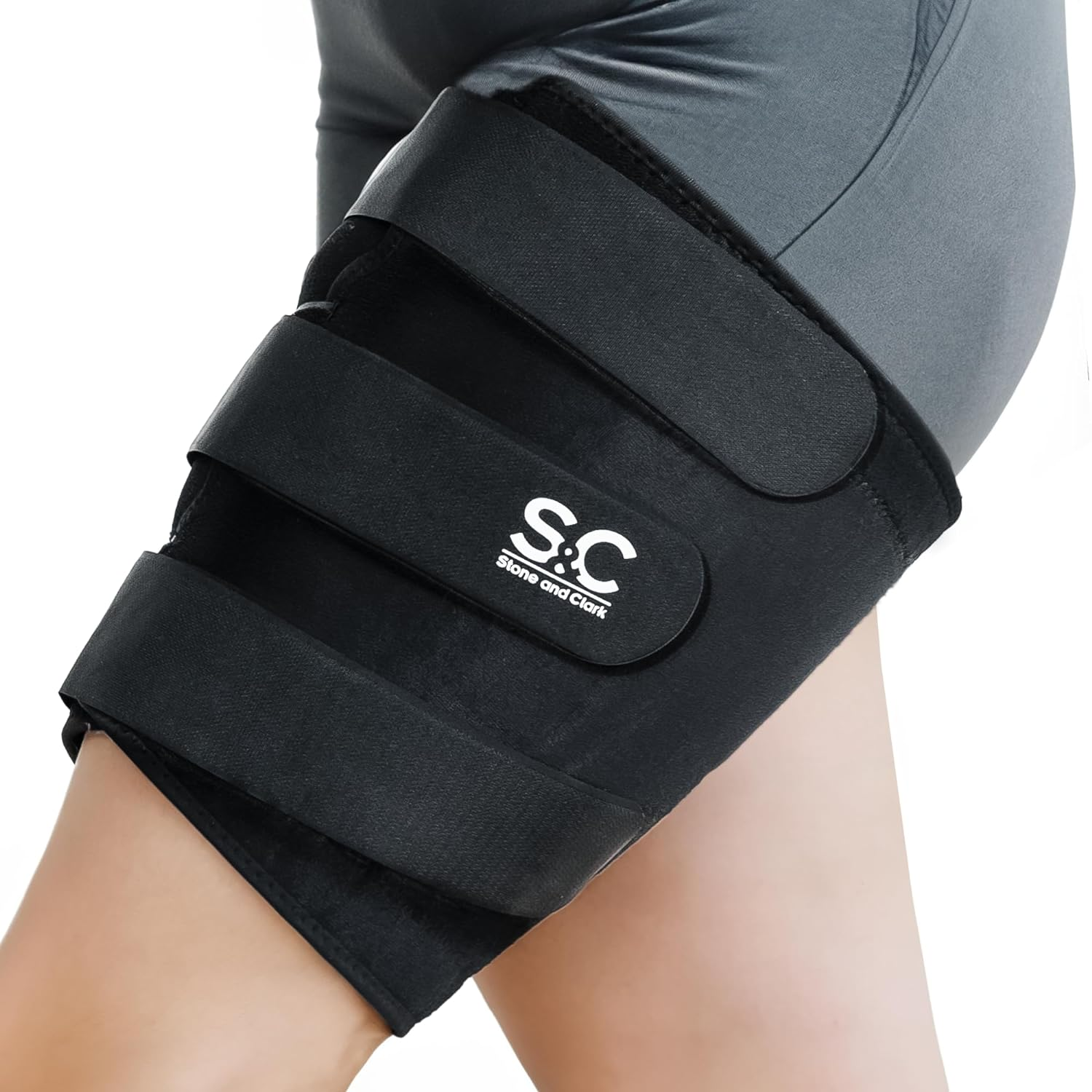 Stone and Clark Thigh Brace Support - Adjustable Fit Thigh Compression Sleeve for Men & Women - Groin Brace, Thigh Wrap Ideal for Muscle Recovery, Sports and Injury Prevention - XXL image number 1