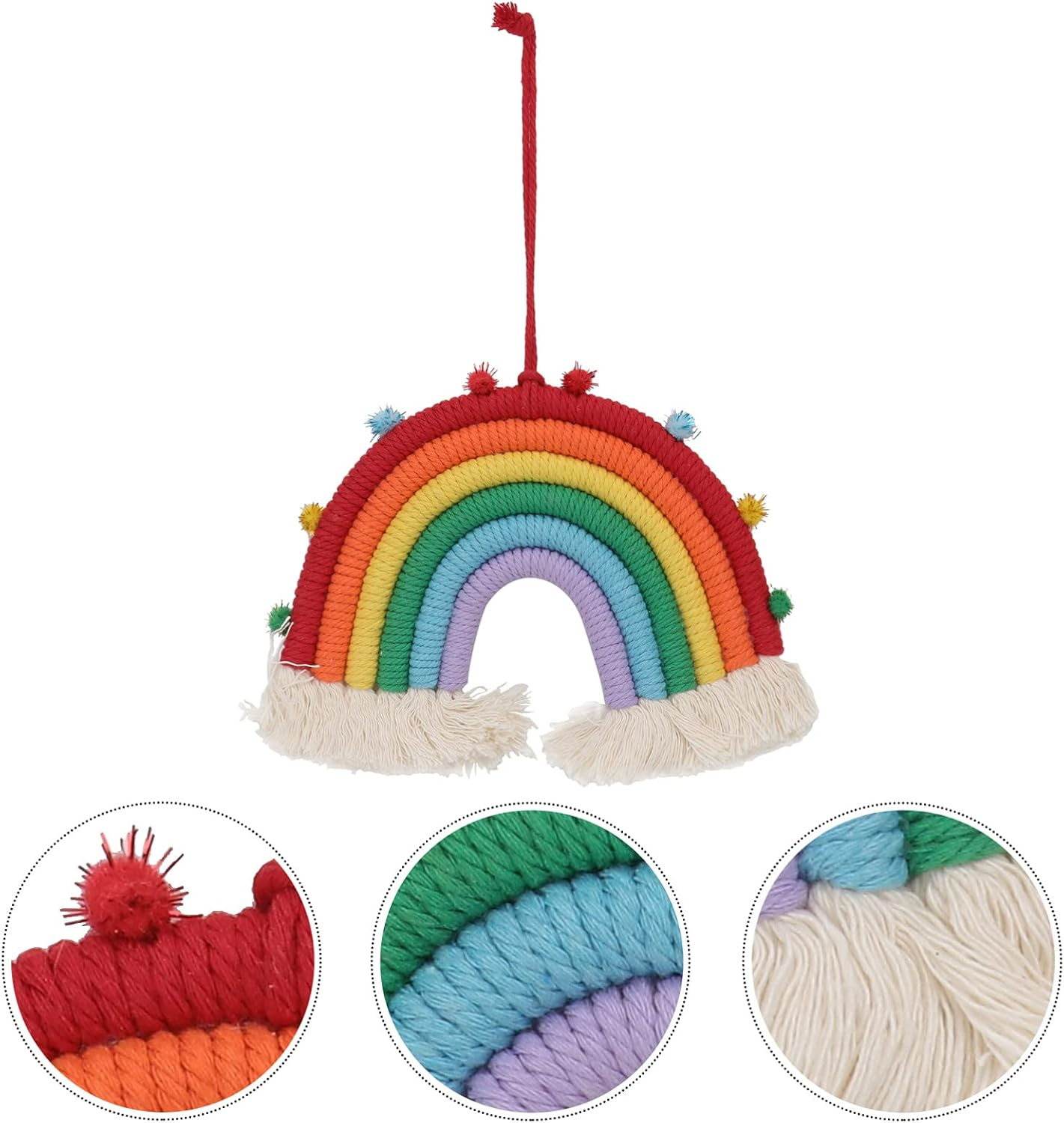 Handmade Rainbow Tassel Pendant Red Ball Rainbow Hanging Home Decor Woven Wall Tapestry Hanging Decoration for Living Room image number 6