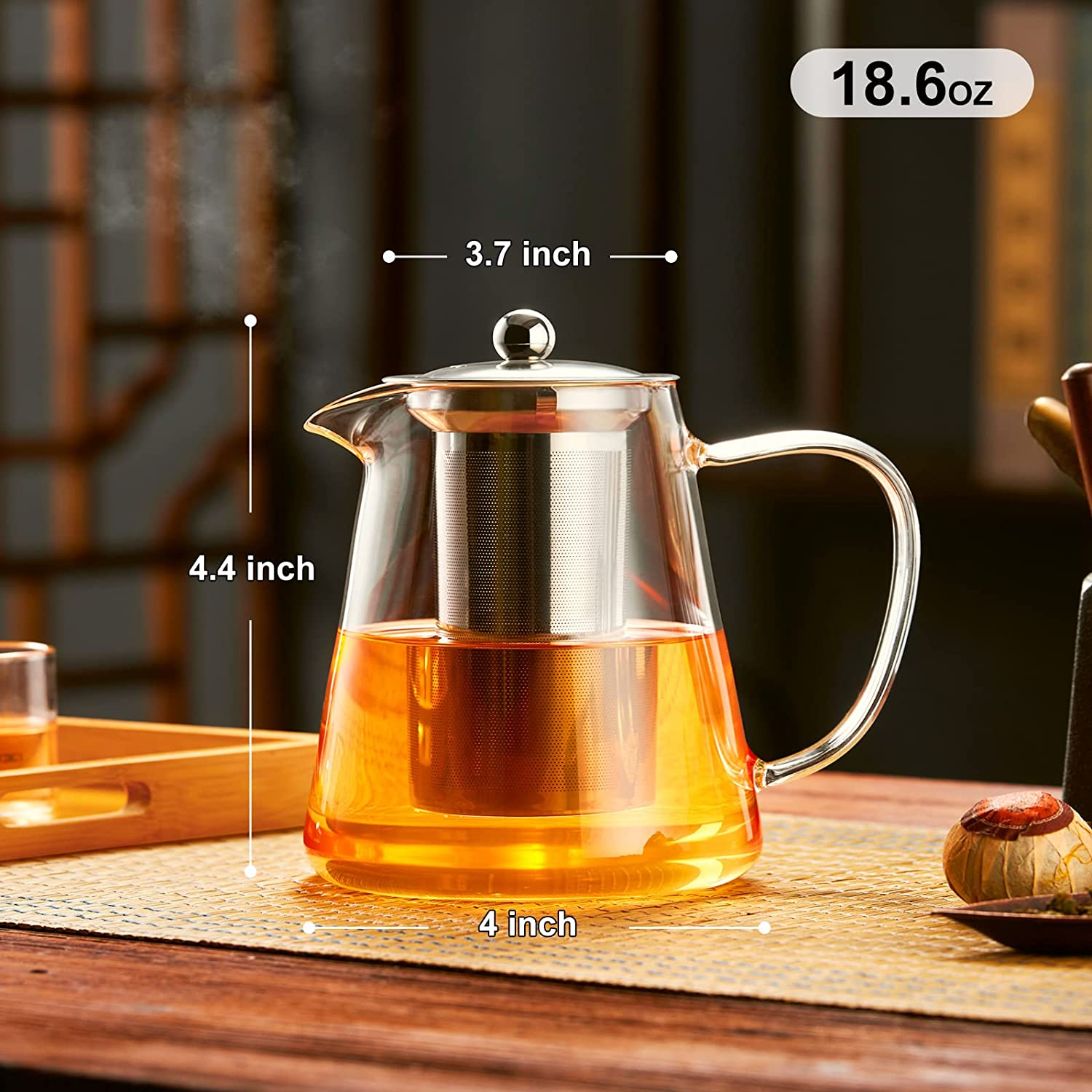 PARACITY Glass Teapot Stovetop 18.6 OZ, Borosilicate Clear Tea Kettle with Removable 18/8 Stainless Steel Infuser, Teapot Blooming and Loose Leaf Tea Maker Tea Brewer for Camping, Travel (550ML) image number 3