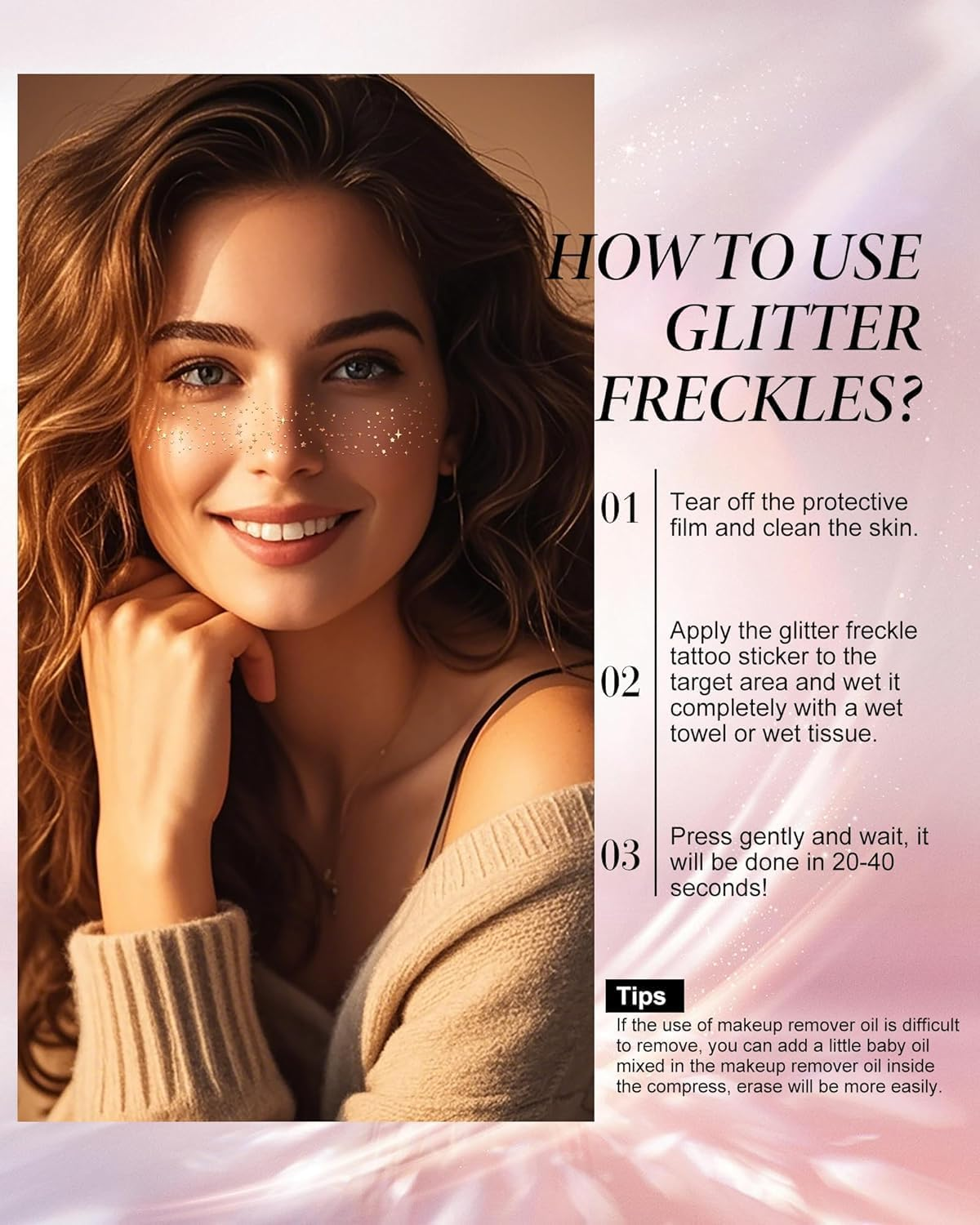 Glitter Freckles, Freckles Temporary Face Tattoos, Women Girls Body Face Glitter, Country Concert Singer Festival Carnival Accessories (Gold - 10 Pieces, Including Two Tubes of Decorative Gold Powder) image number 1