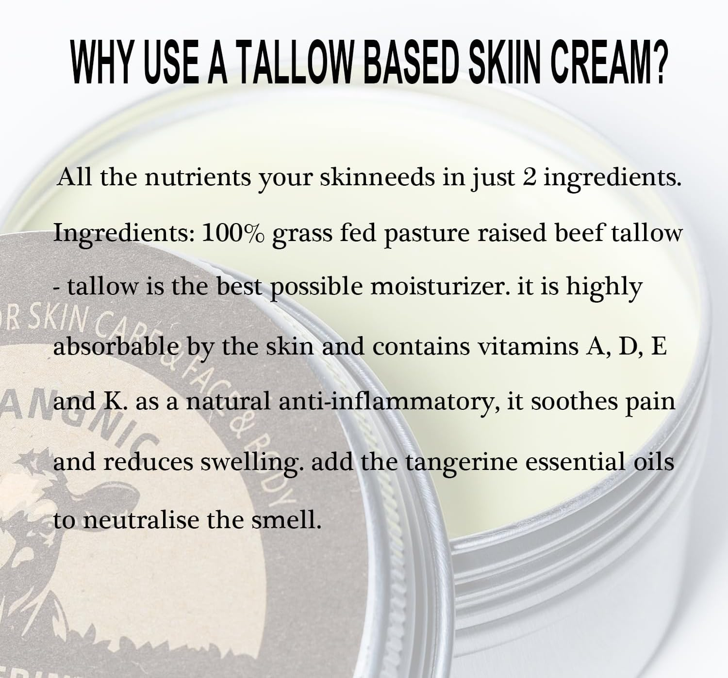 Grass Fed Beef Tallow Balm Raw Wild Honey Moisturizer | Natural Skincare | Moisturizer for Dry Skin, Face and Body Beef Tallow for Skin (70G) image number 2