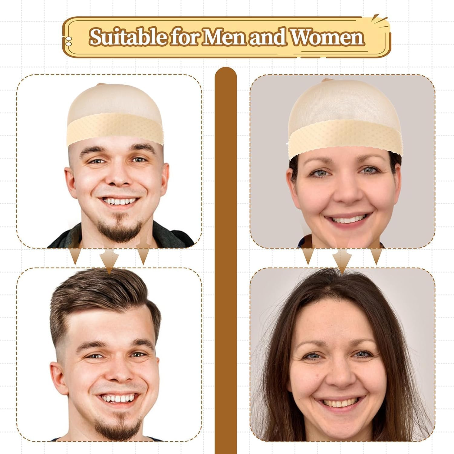 Nylon Wig Headband Silicone Wig Band, 4Pcs Silicone Wig Grip Band Stretchy Nylon Wig Cap, Silicone Wig Grip Band with Stretchy Nylon Wig Cap,Silicone Wig Grip Band with Nylon Wig Stocking Caps image number 4