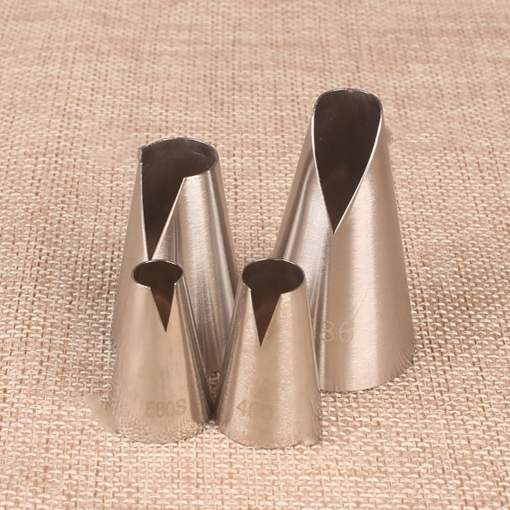 JIHUOO 4 Pieces V Shaped Piping Tips, Stainless Steel Wave Piping Nozzles, Cake Decorating Nozzles, Cupcake Icing Nozzles, Biscuits, Dessert, Icing Tips for Baking Pastry